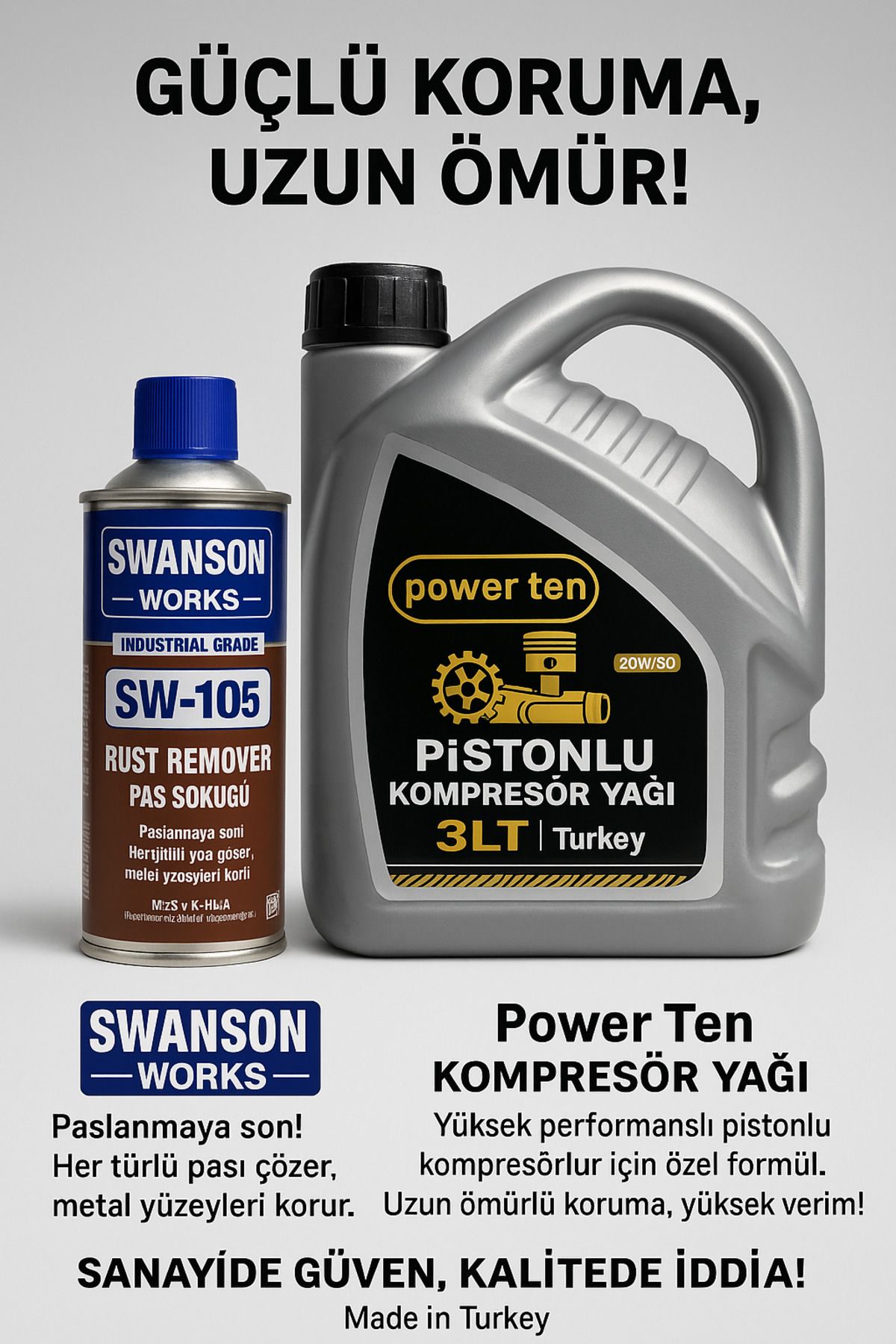 Powerten Pistonlu Kompresör Yağı 20w50 Ve Pas Sökücü