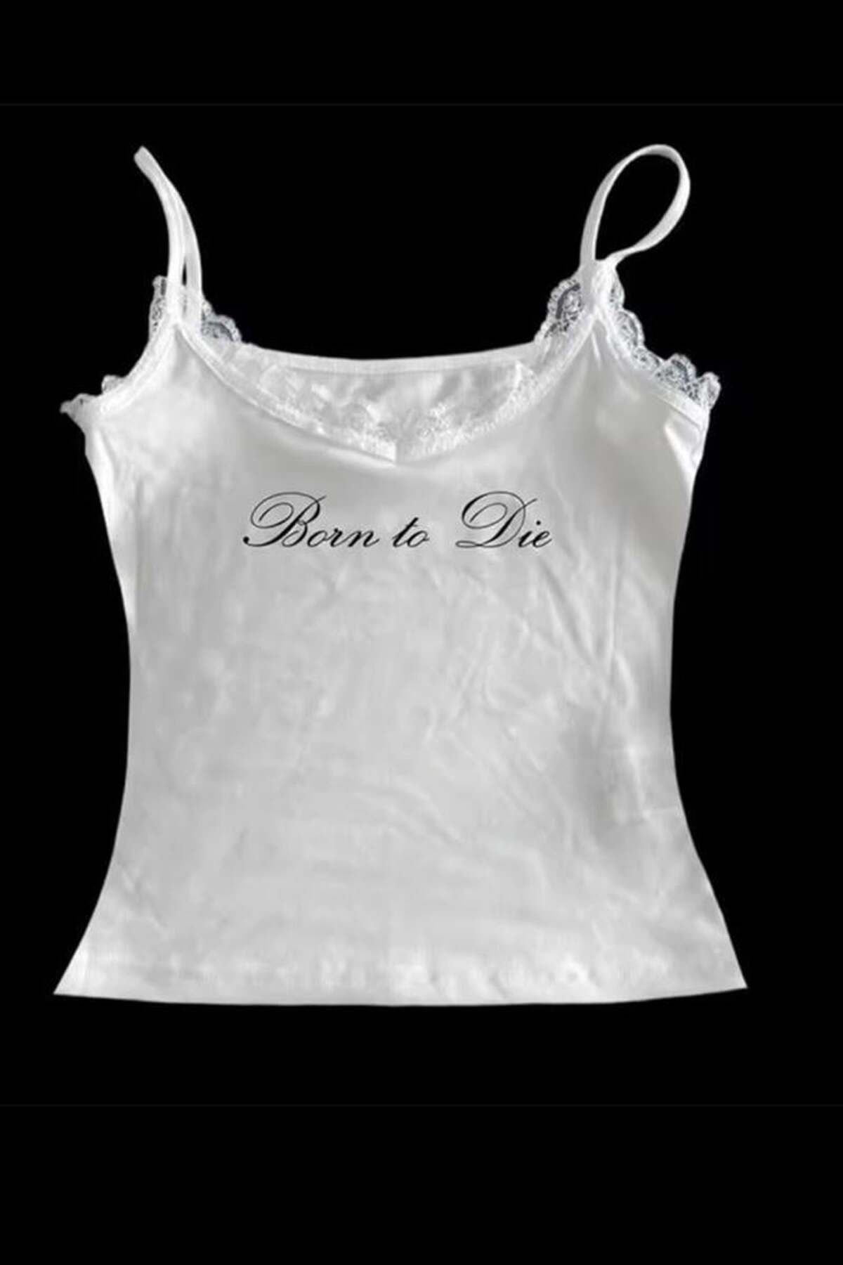 Karakedi Ekru Lana Del Rey Born To Die Askılı Crop