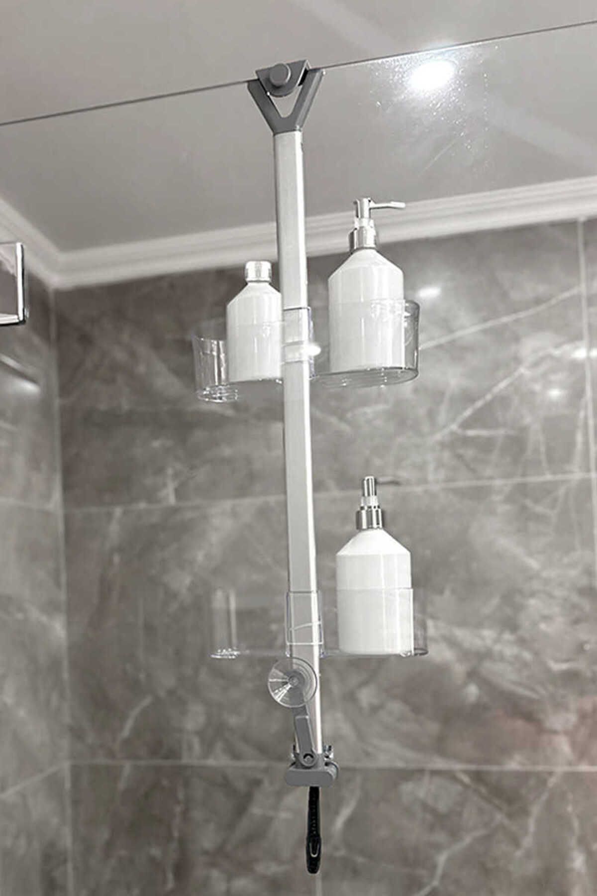 pirimanova Yükseklik Ayarlı Paslanmaz Oval Banyo Rafı 2Li-Şeffaf