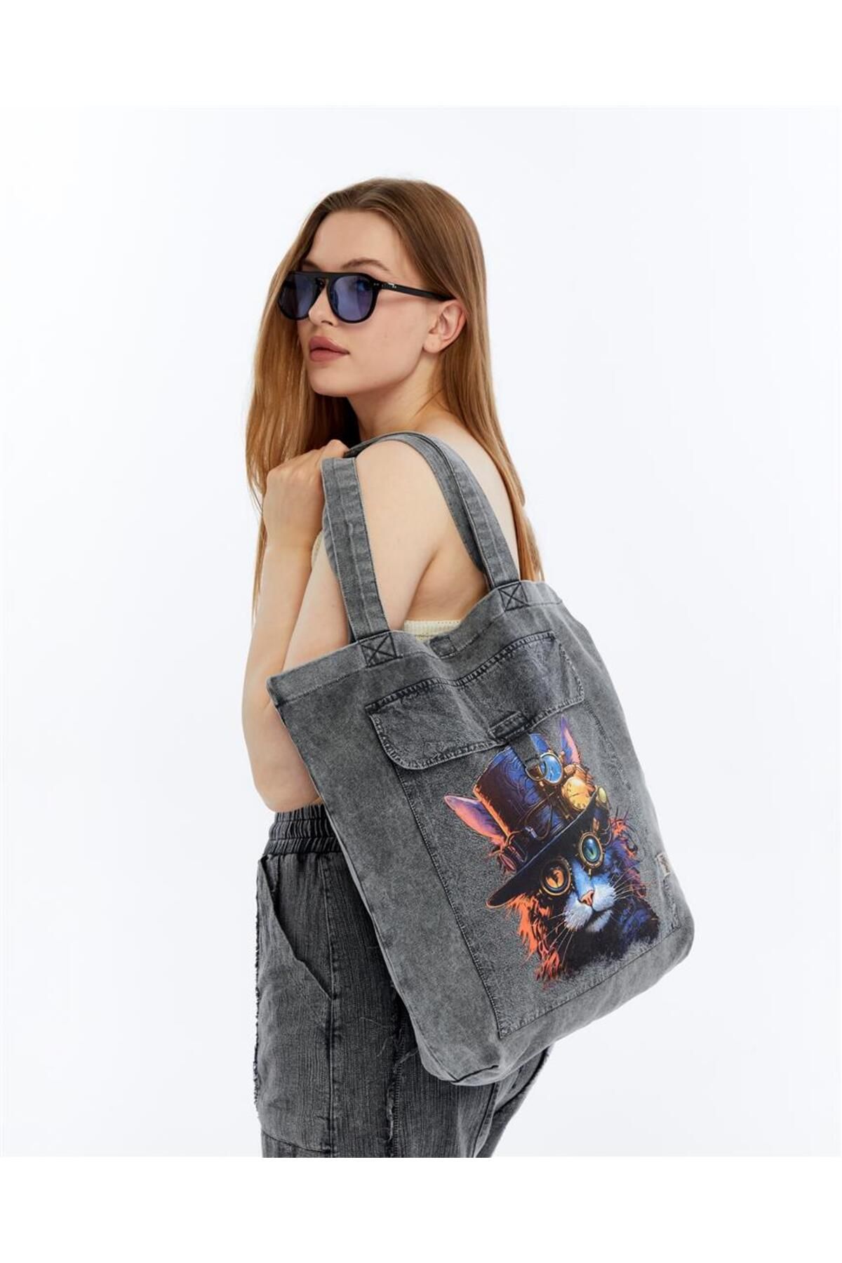 S-Ponder Steampunk Baskılı %100 Pamuk Çıt Çıt Kapatmalı Tote Bag Bez Kol Ve Omuz Çantası