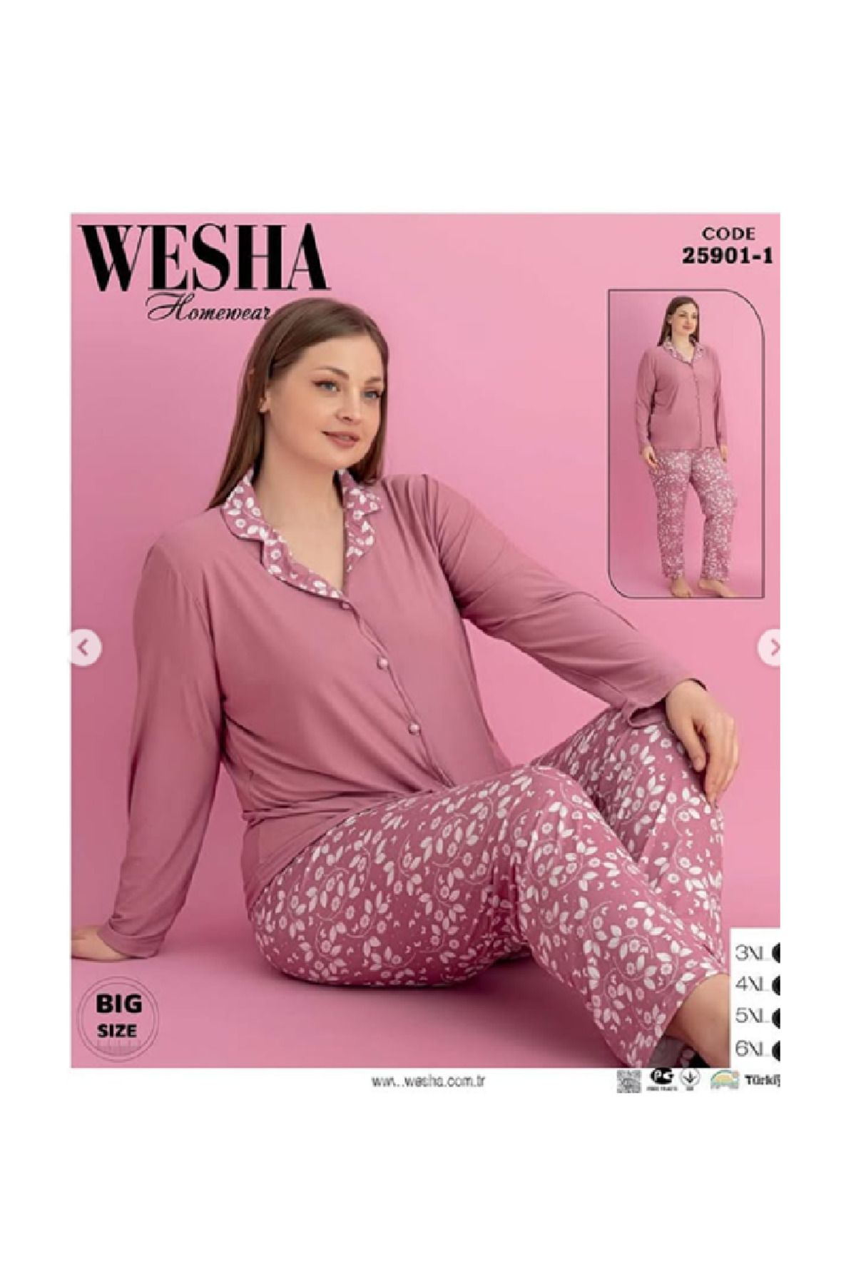 WESHA Penye Anne Pijama takımı Boydan düğmeli gömlek yaka büyük beden battal pijama takımı