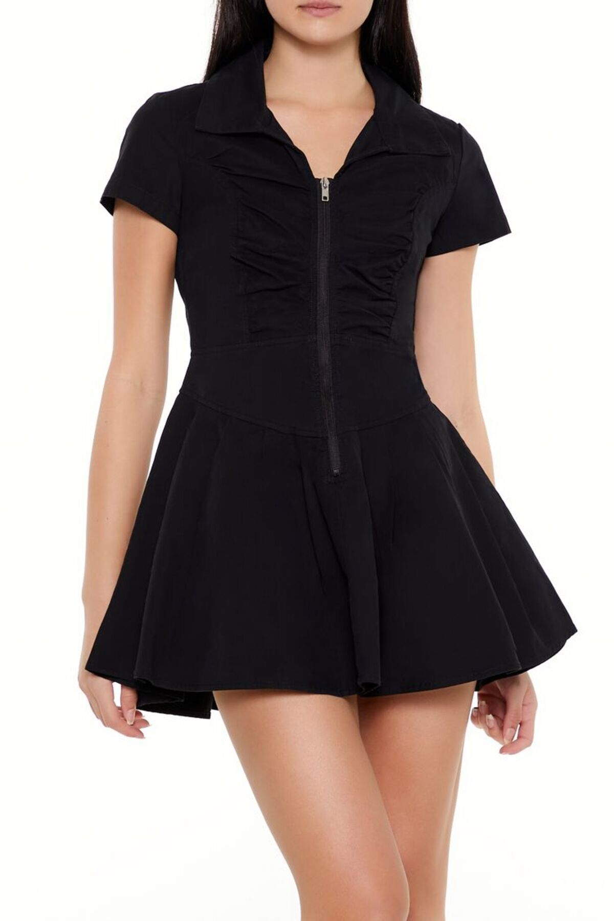 Forever 21 Yaka Detaylı Fermuarlı Mini Elbise