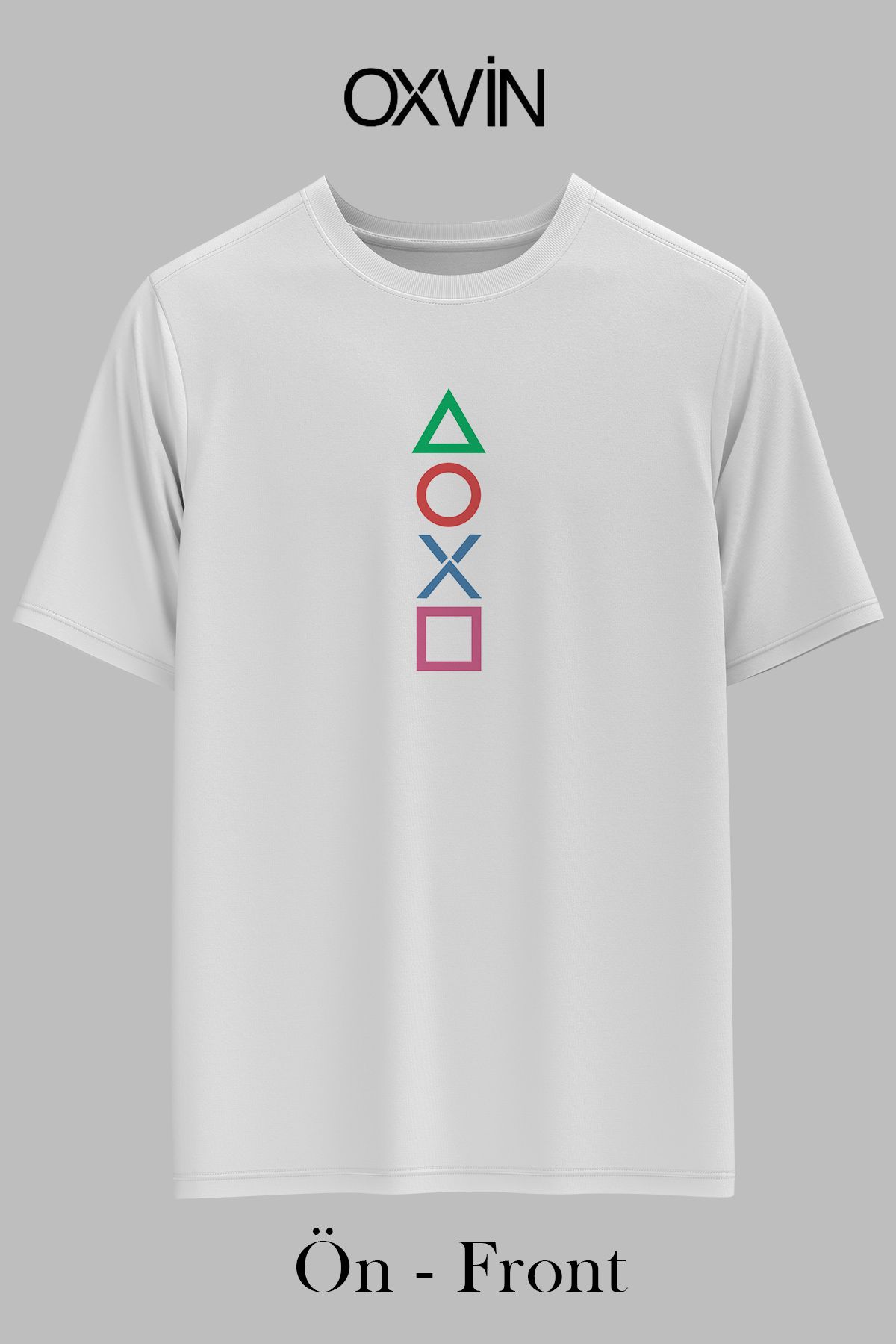 OXVİN Dikey Geometrik Baskılı OVERSİZE Unisex T-Shirt (BOL KALIP)