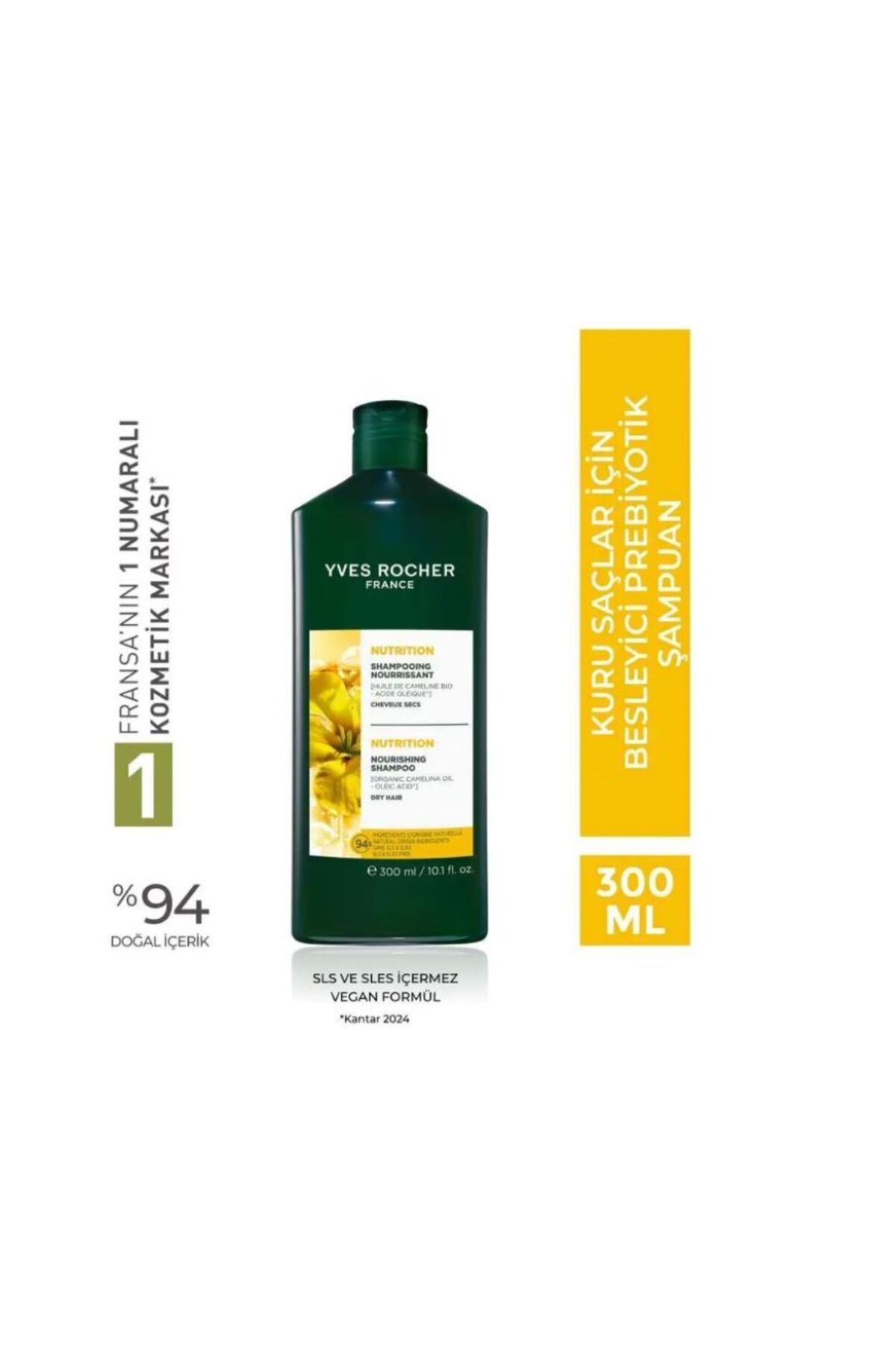 Yves Rocher Prebiyotik Şampuan- Kuru Saçlar/ Nutrition besler, pürüzsüzleştirir ve doğal parlaklık sağlar