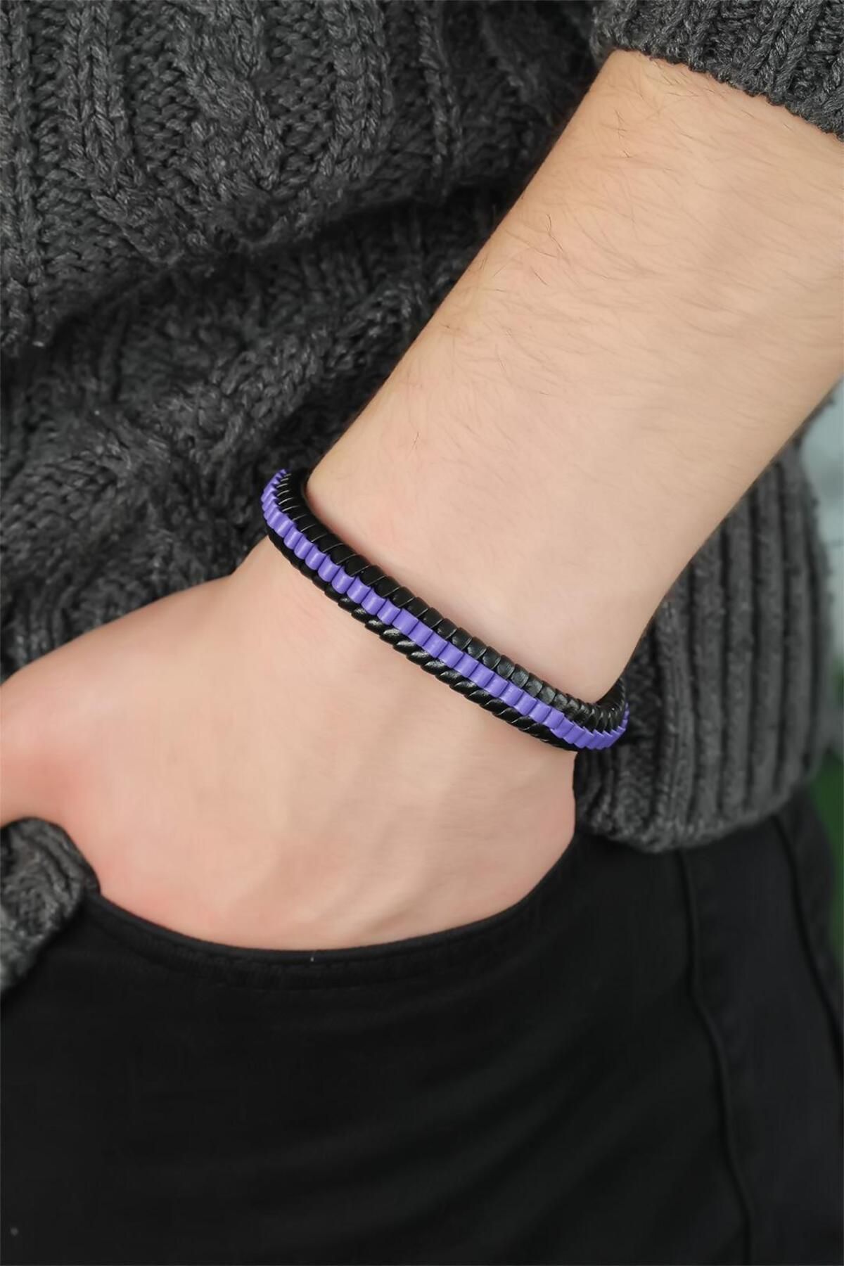 New Things Mor Deri Erkek Bileklik