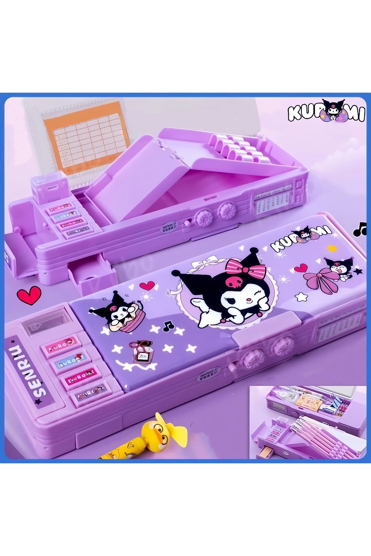 MJ TOYS Sanrio Kuromi Çok Fonksiyonlu Şifreli Kalem Kutusu (MOR) Kuromi Kalemlik Sanrio Kore Tarzı