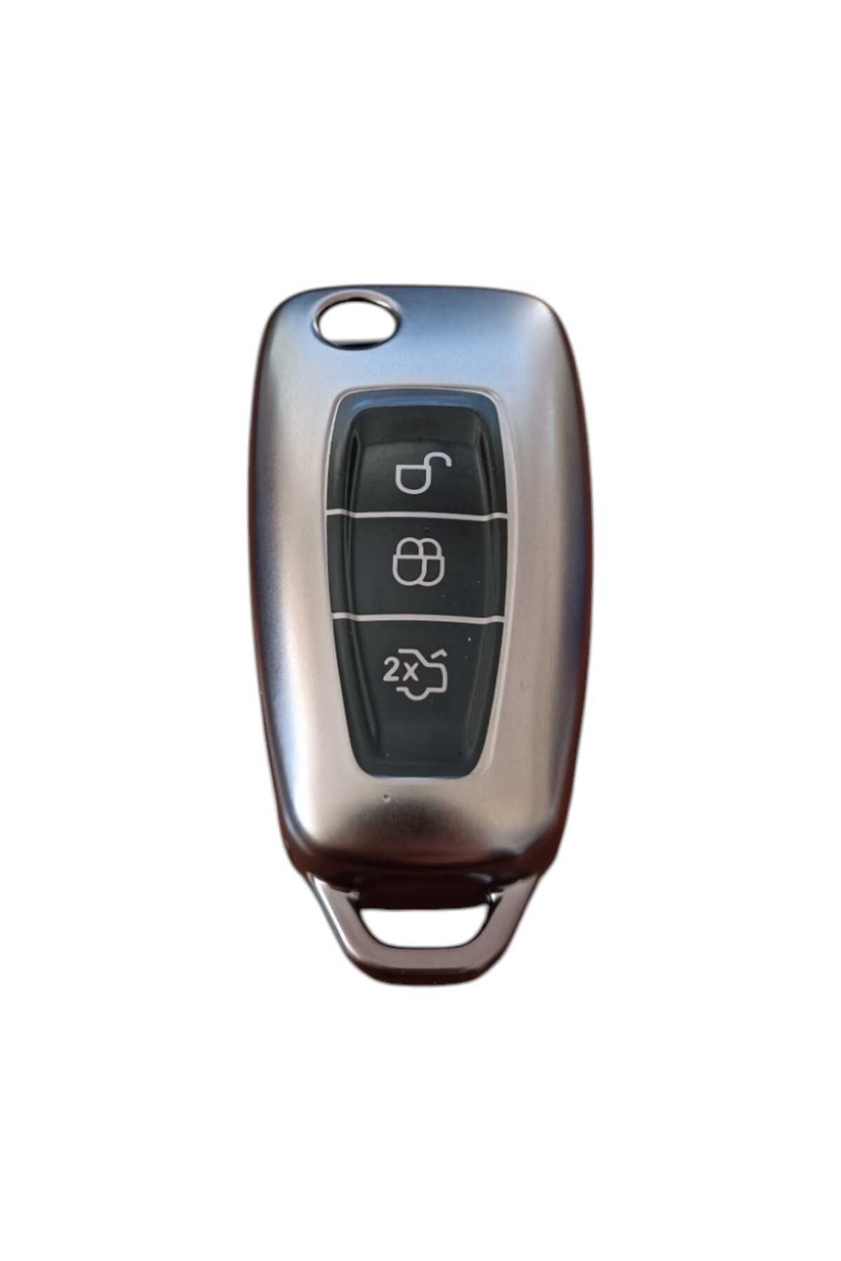 Oto Aksesuarcım Ford Focus/Cmax/Fiesta/Mondeo/Transit Anahtar Uyumlu Silikon Oto Anahtar Kumanda Kabı Kılıf Füme