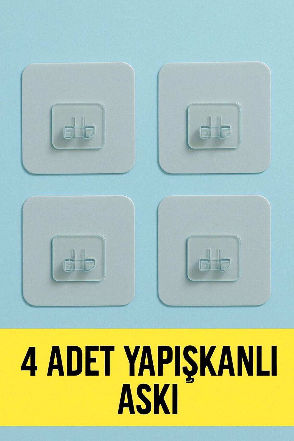 Sas Haus 7x7 CM Süper Güçlü Yapışkanlı Banyo Askısı Yedek 4 Adet Sticker Raf Tutucu Askı