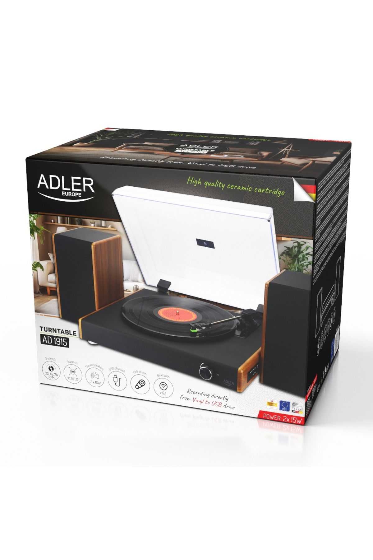 adler-Pick-up Ad1915, 3 rychlosti, 7, 10, 12 palců, Bluetooth, úsporný USB flash disk, 2x5 W 9