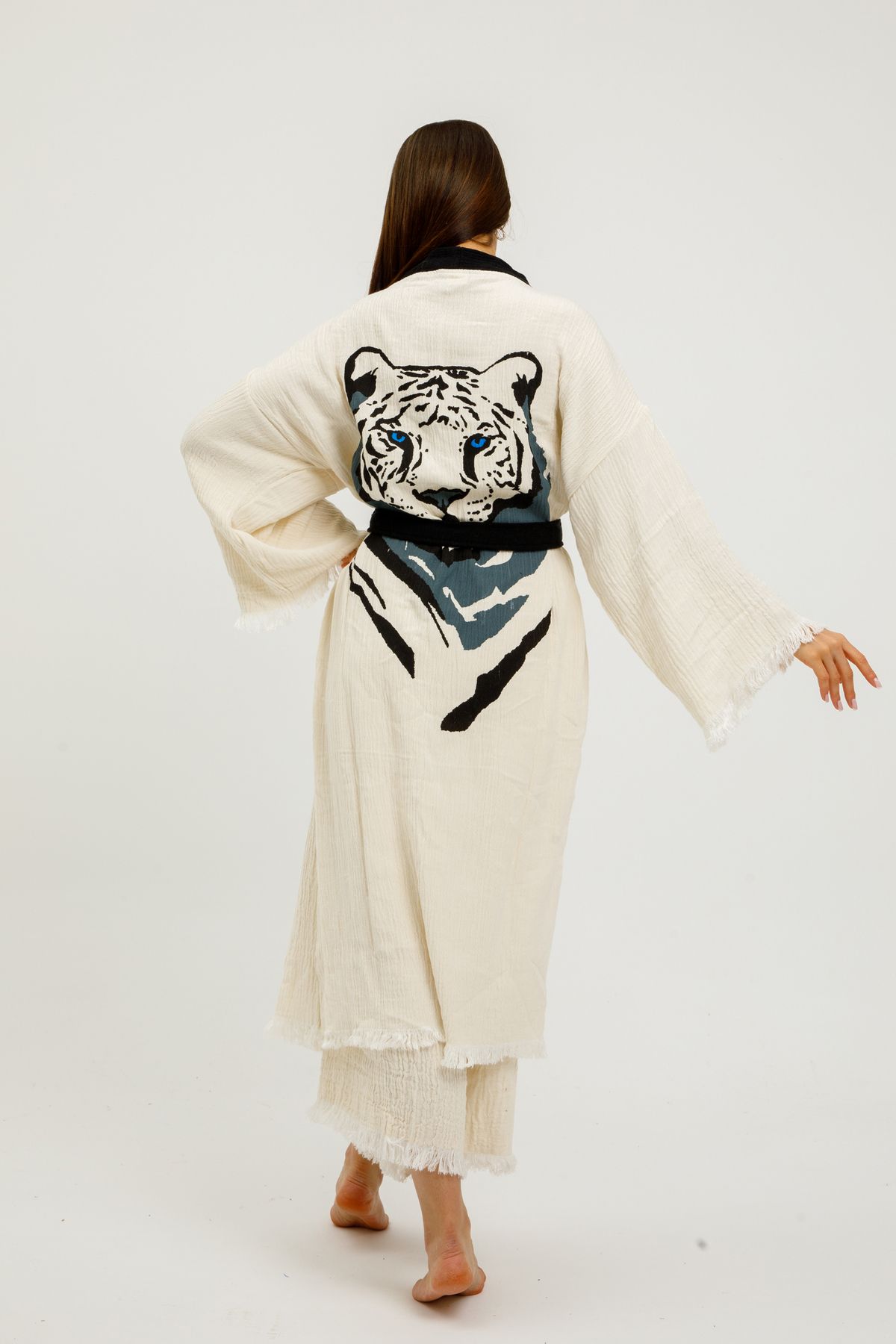 ERISHOMEE Kimono -Natürel Müslin Kumaş - El Boyamalı