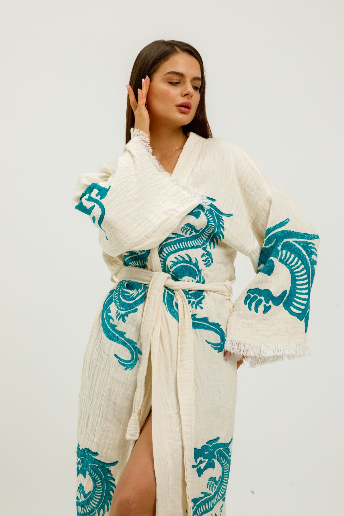 ERISHOMEE Kimono -Natürel Müslin Kumaş - El Boyamalı