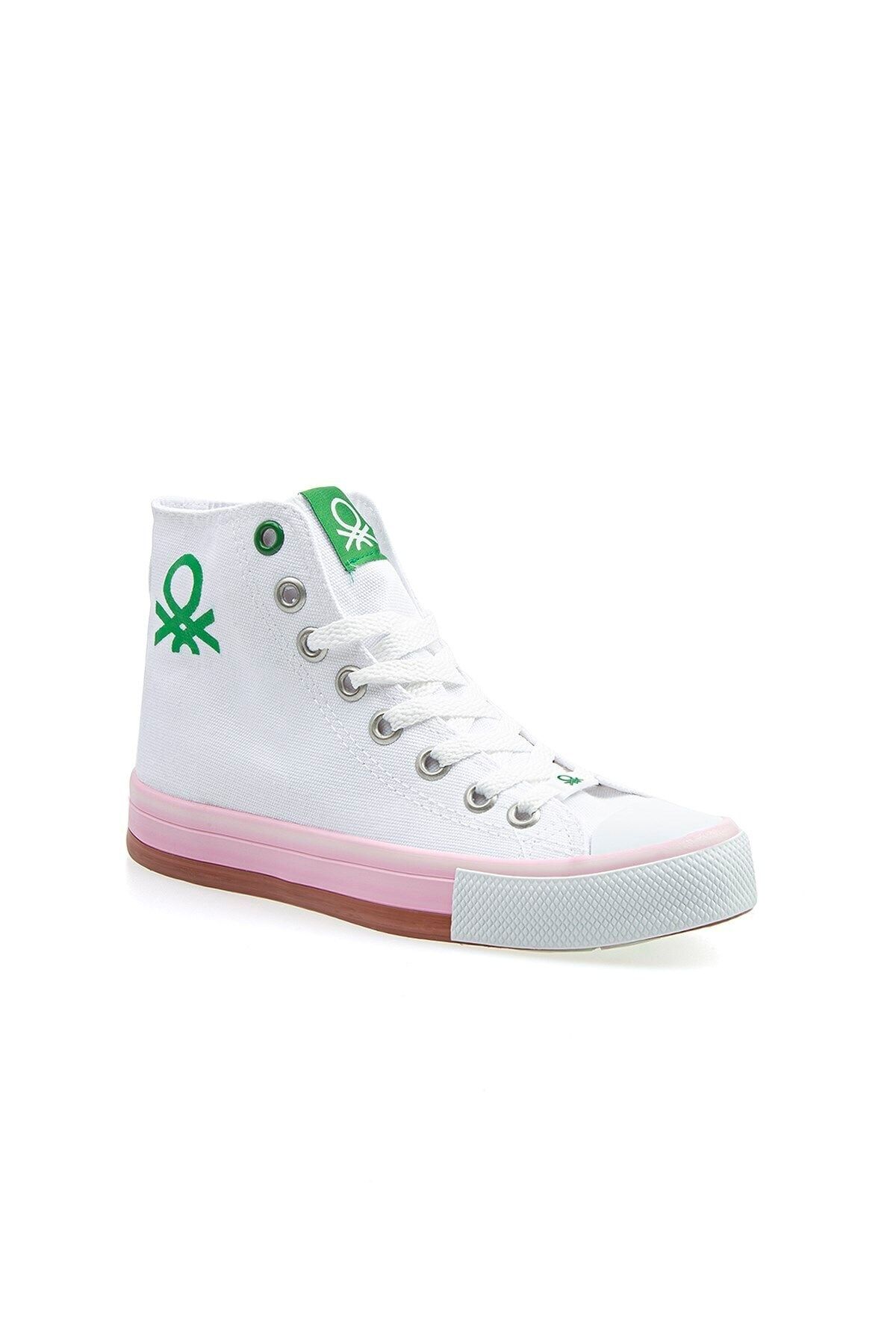 Benetton Günlük Bilek Boy Canvas Kadın Spor Ayakkabı Bağcıklı Sneaker Beyaz Pudra