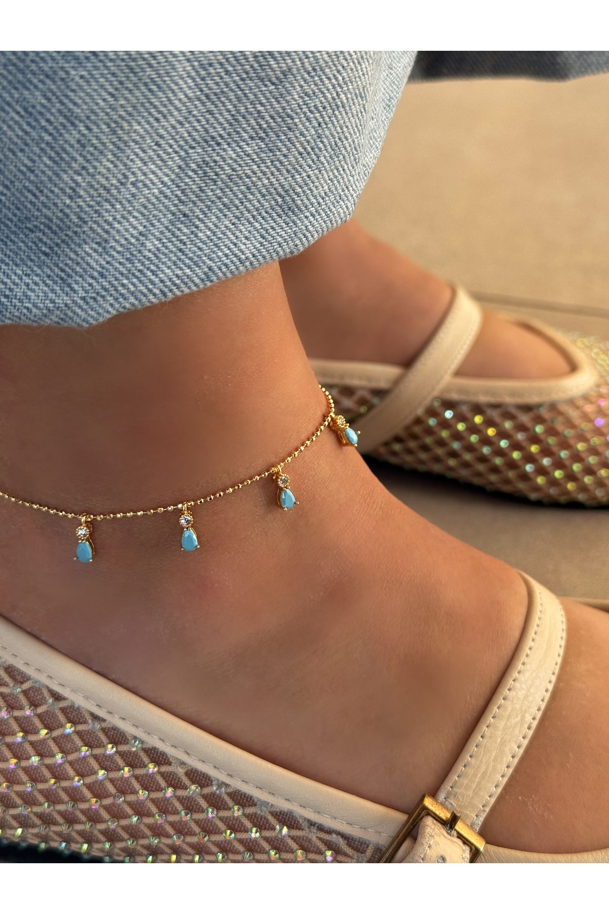HeyYou Jewelry Mavi sallantılı taş halhal