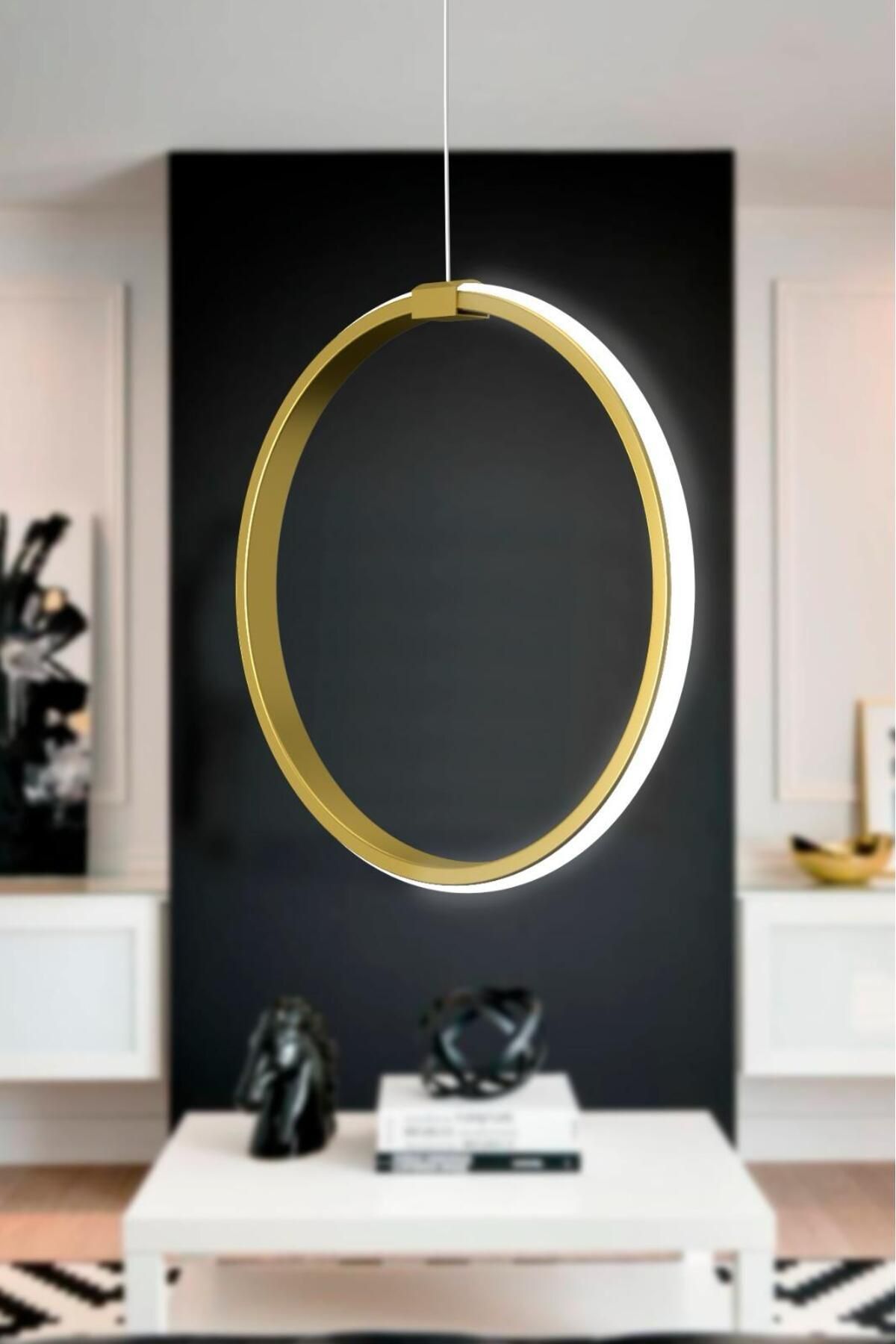 DEFNE AVİZE Rings Eskitme Tekli Sarkıt Led Beyaz Işık Ultra Ledli Salon Mutfak Oda Hol Ledli Avize