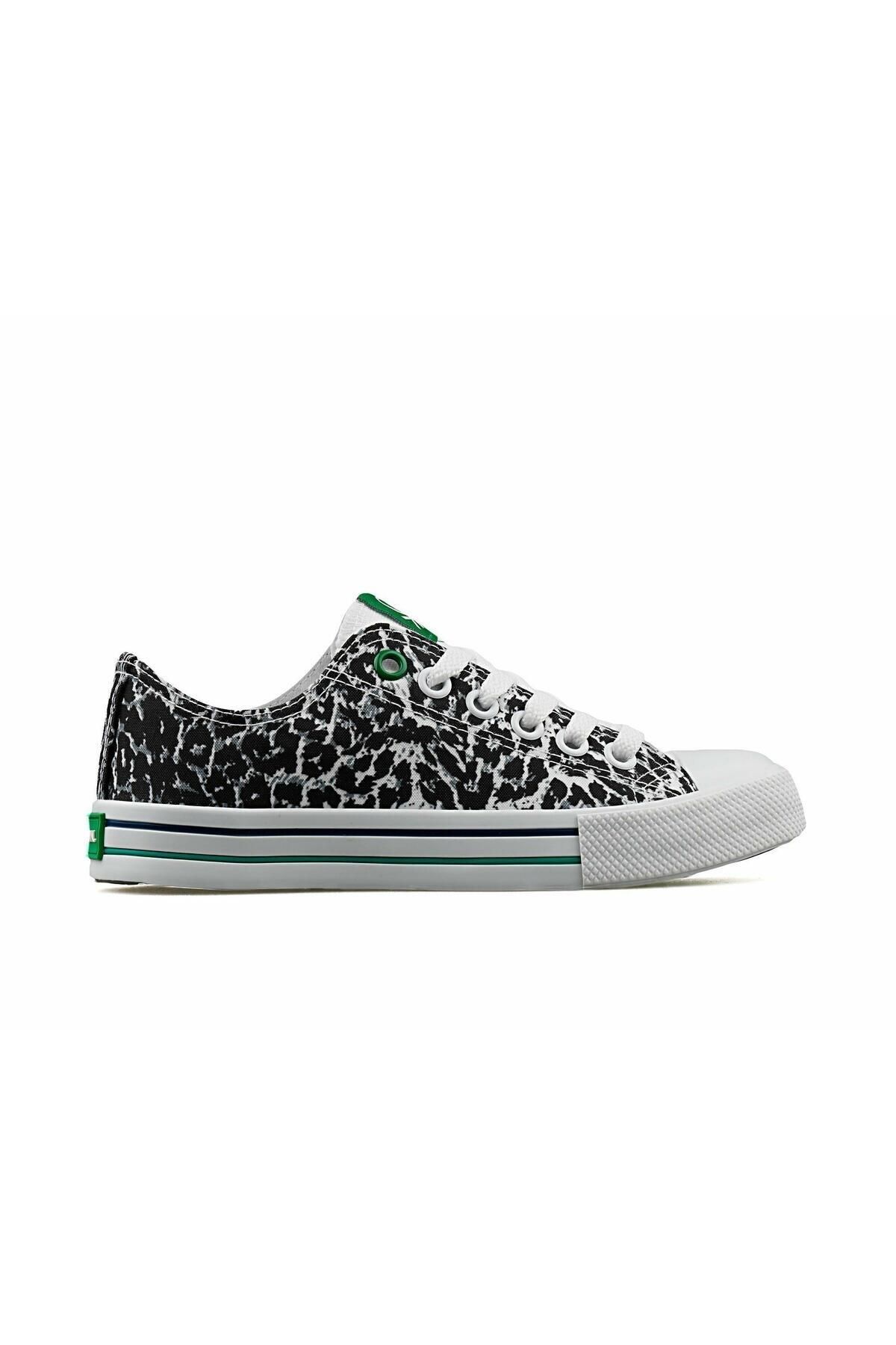 Benetton Günlük Kadın Bağcıklı Sneaker Ayakkabı Leopard Desen Siyah