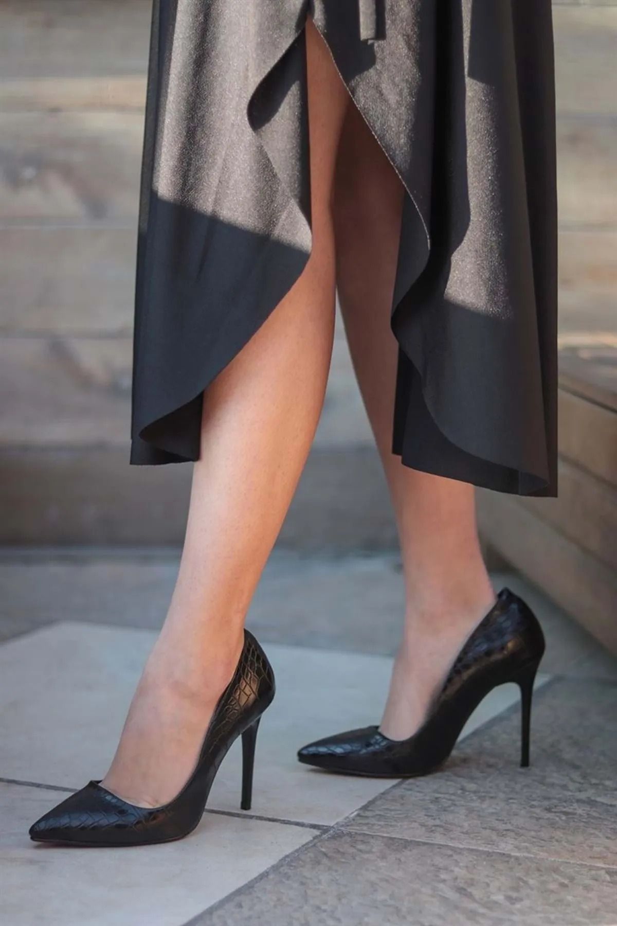 TRENDBU AYAKKABI Kadın Siyah Kroko Stiletto