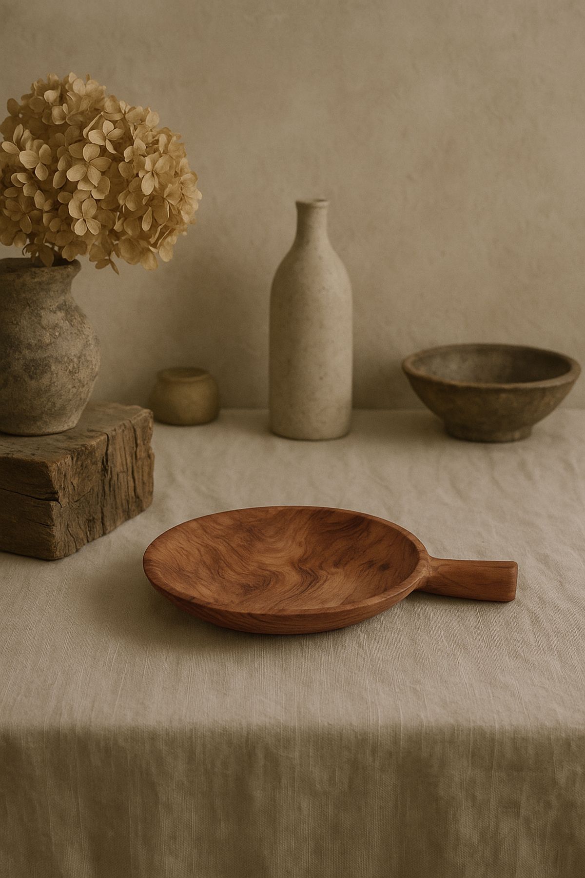Barine Teak Ahşap Yuvarlak Saplı Tabak 14x18 cm