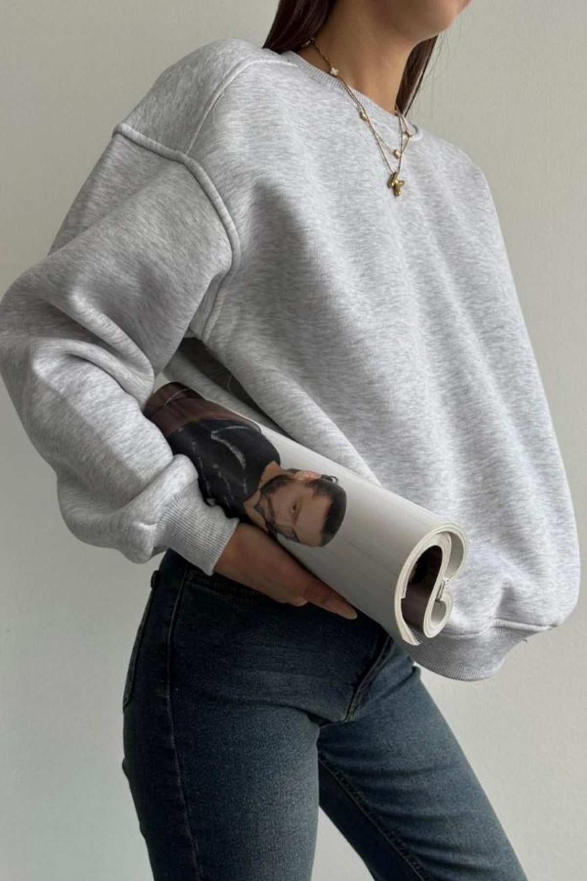 ModaLavida Omzu Ribana Bisiklet Yaka Basic Şardonlu Kadın Sweatshirt