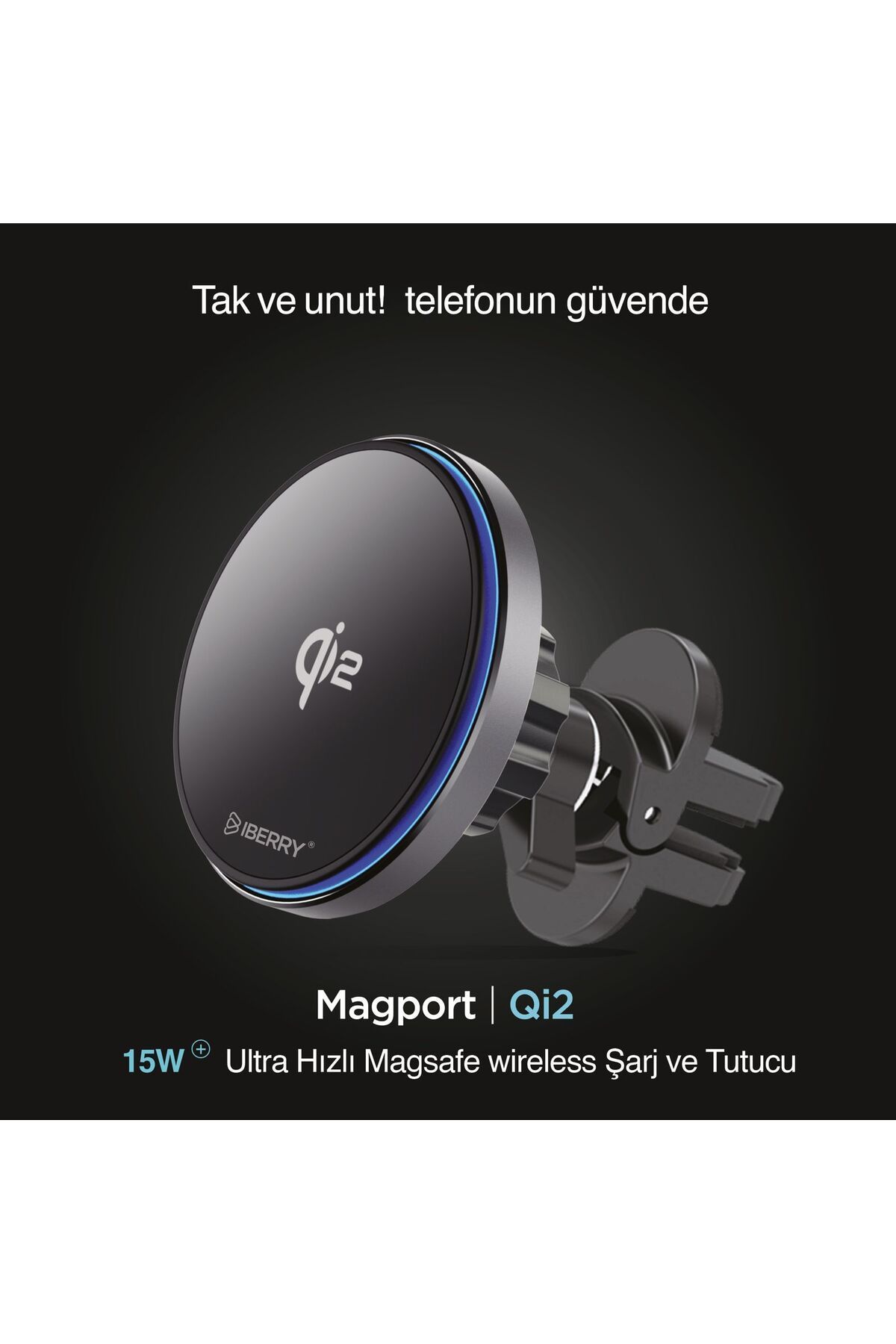 İBERRY İberry Magport Qi2 Wıreless Klipsli Magsafe Araç Içi Telefon Tutucu