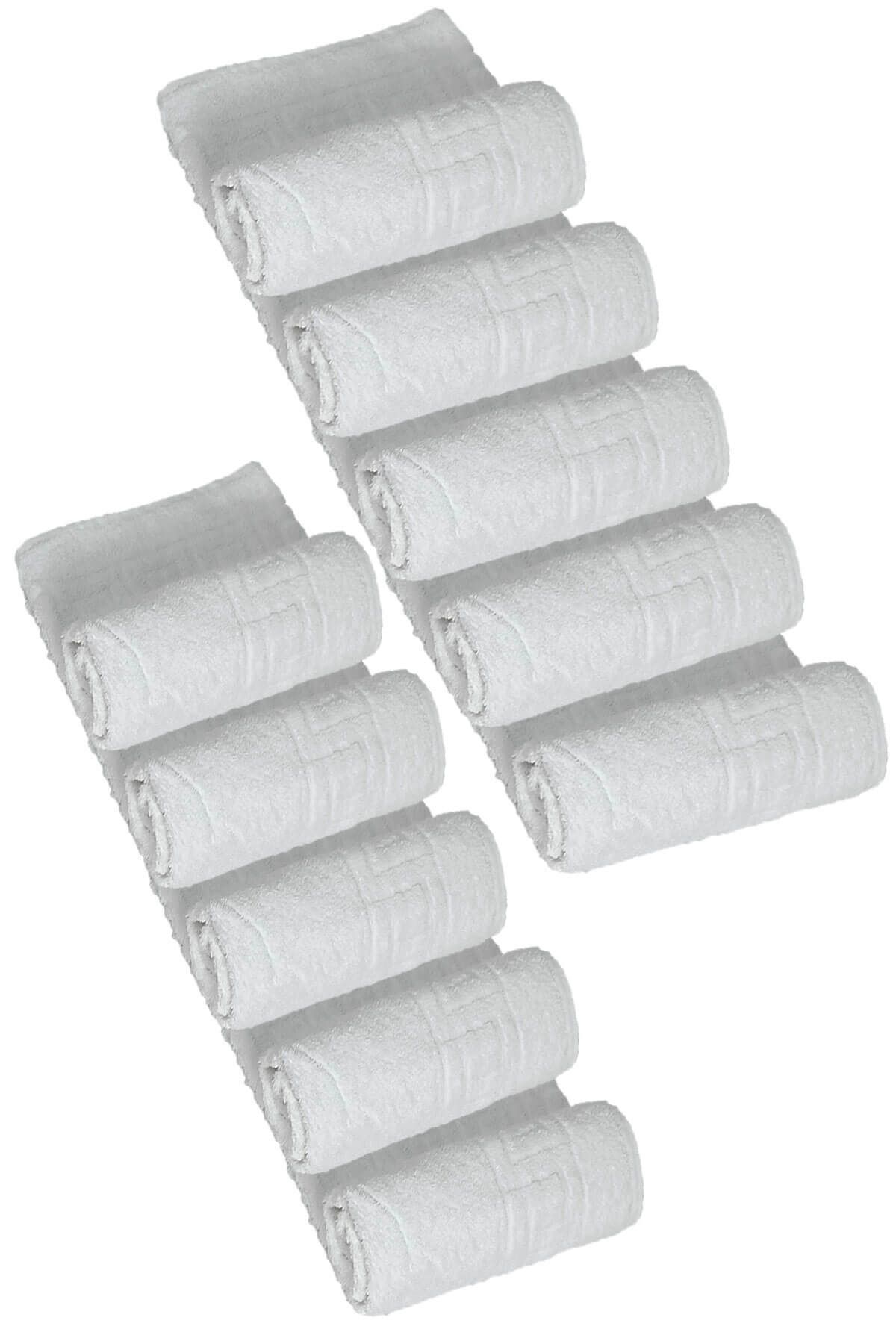 Mira Home 10 lu Otel Ayak Havlusu Bukle Ayak İzli 50x70 Cm Beyaz 12/1 Avs 200 Gr