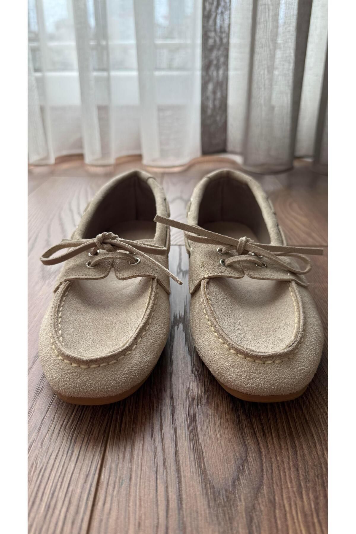Eataly Shoes Süet Loafer Bağcıklı Bej Ayakkabı