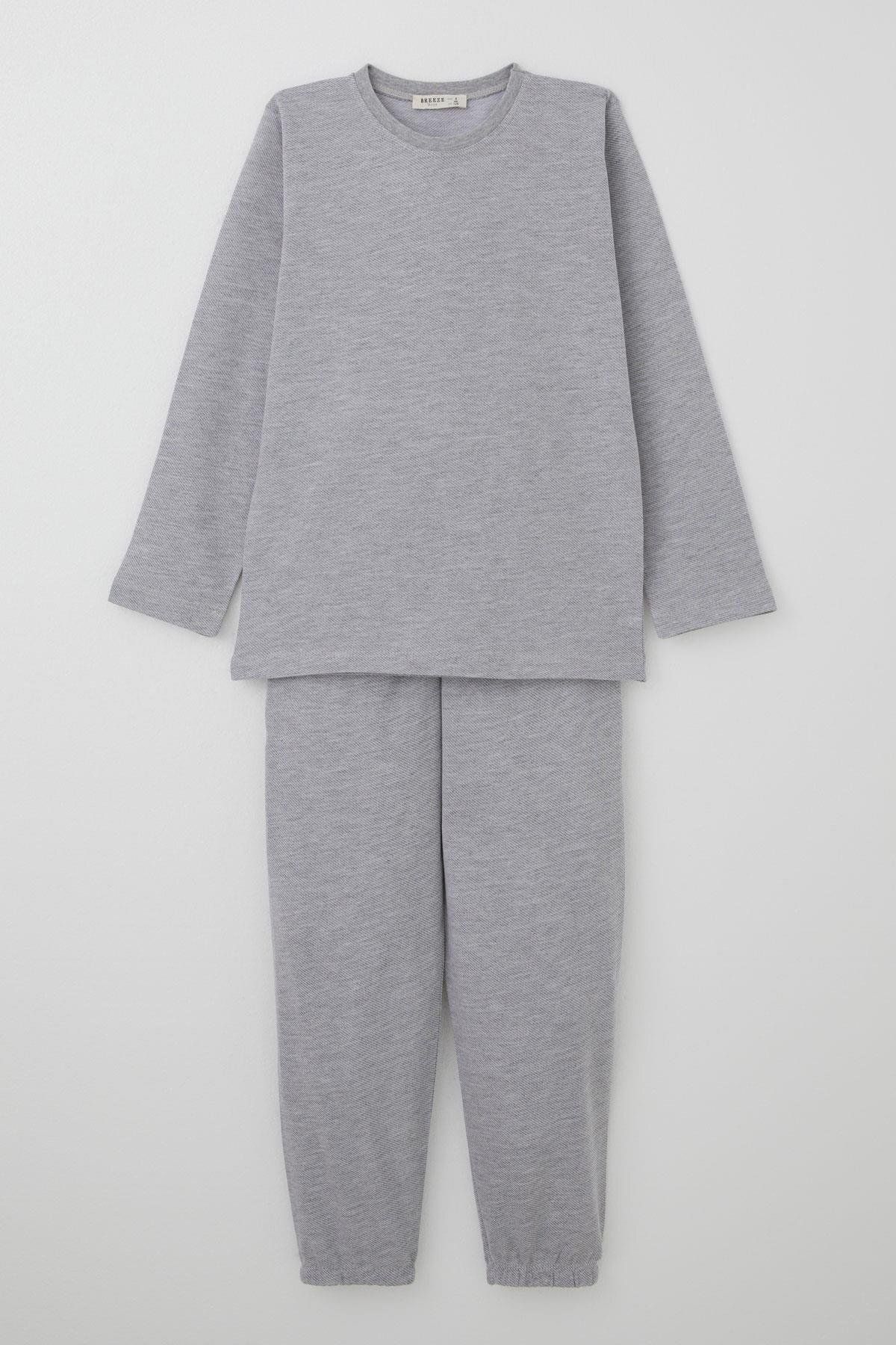 Breeze-Boy's Pajama Set with Bias Stripe Pattern, 4-8 Years, Light Gray 1