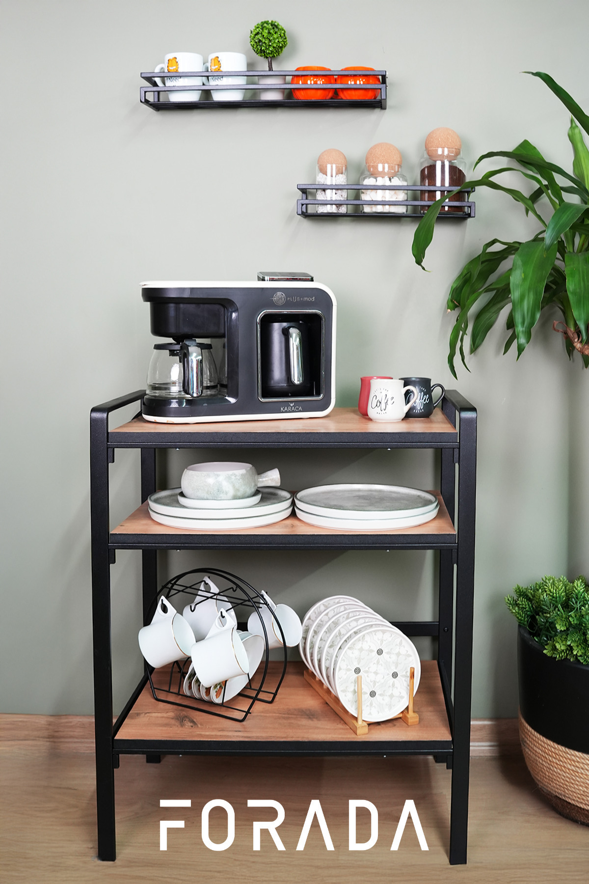 Forada Home & Style 3 Raflı Metal Kahve Köşesi Çok Amaçlı Mutfak