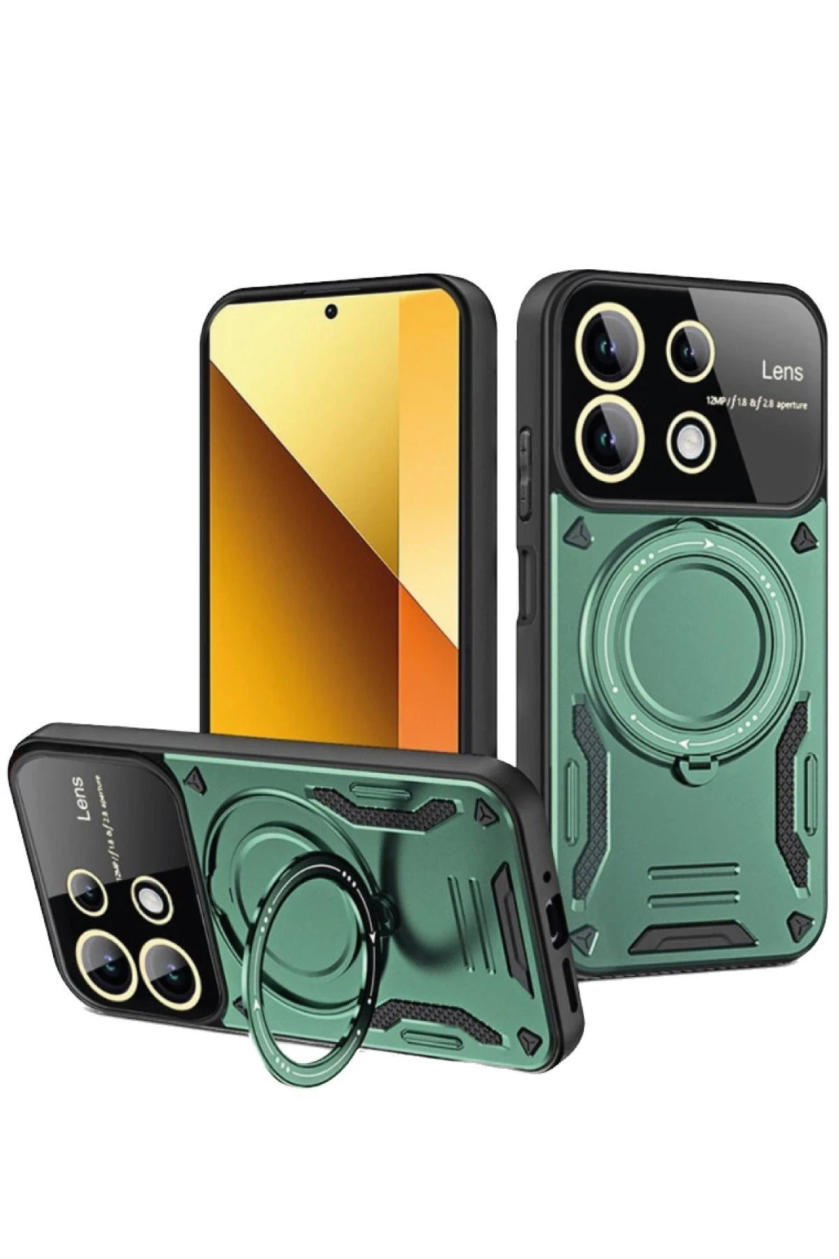 NewFace Xiaomi Redmi Note 13 4G Kılıf Joy Lens Standlı Kapak - Koyu Yeşil FERRG