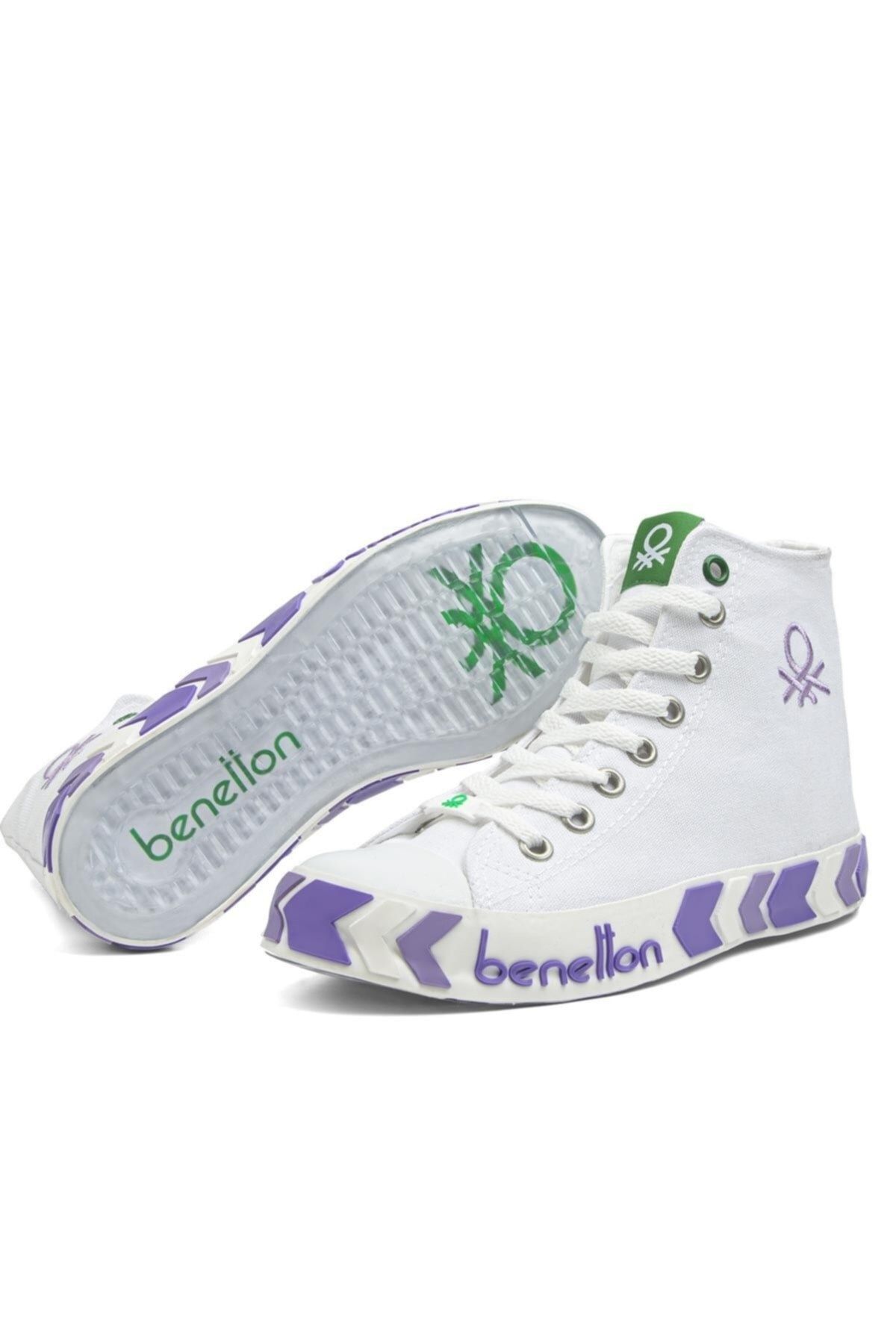 Benetton Günlük Bilek Boy Kadın Bağcıklı Sneaker Beyaz-Lila Ayakkabı