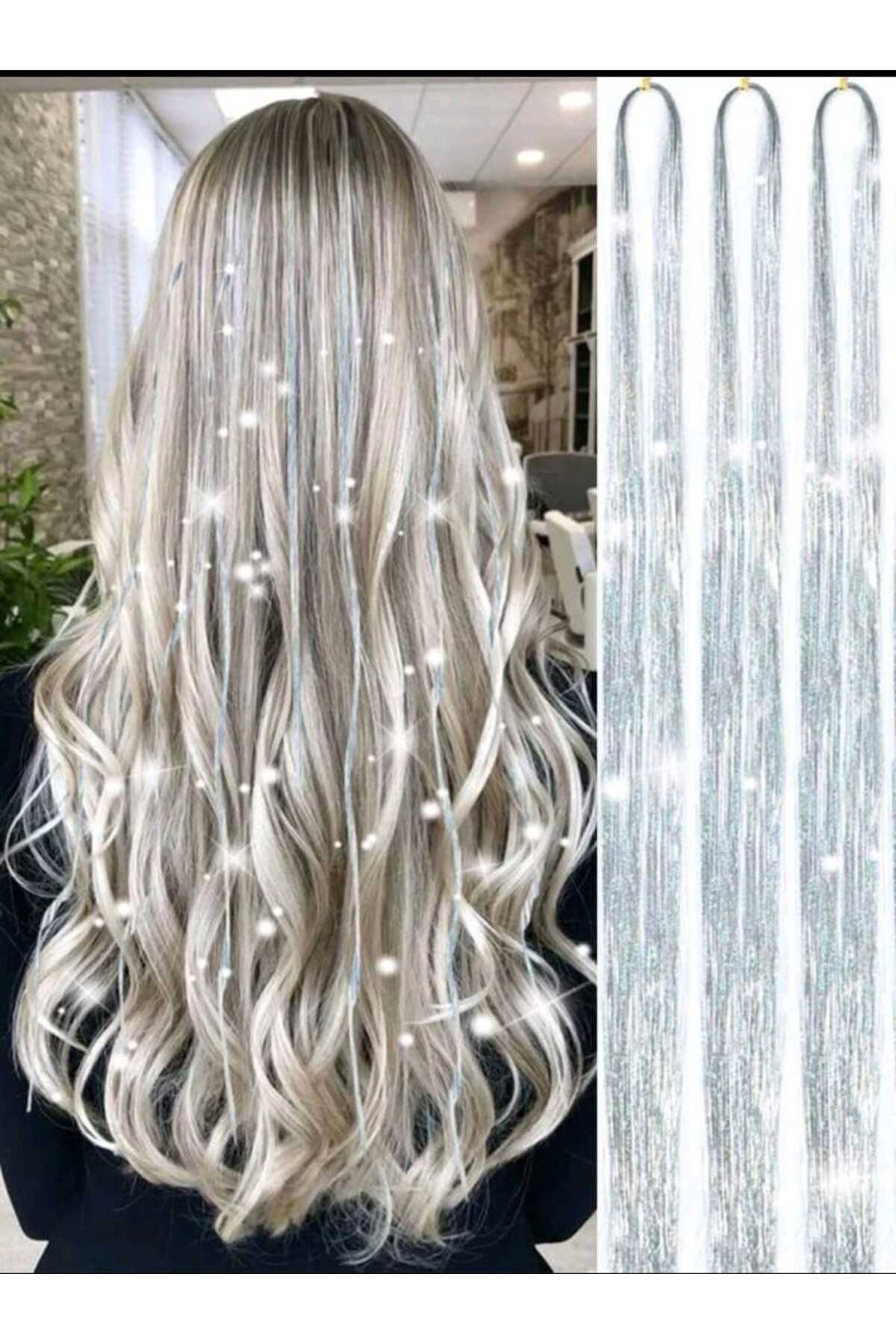 Eva Rose 1 Paket Tinsel Saç Simi Simli Saç Aksesurı/ Saç Işıltısı Yan Postiş Hair Tinsel Shiny Hair