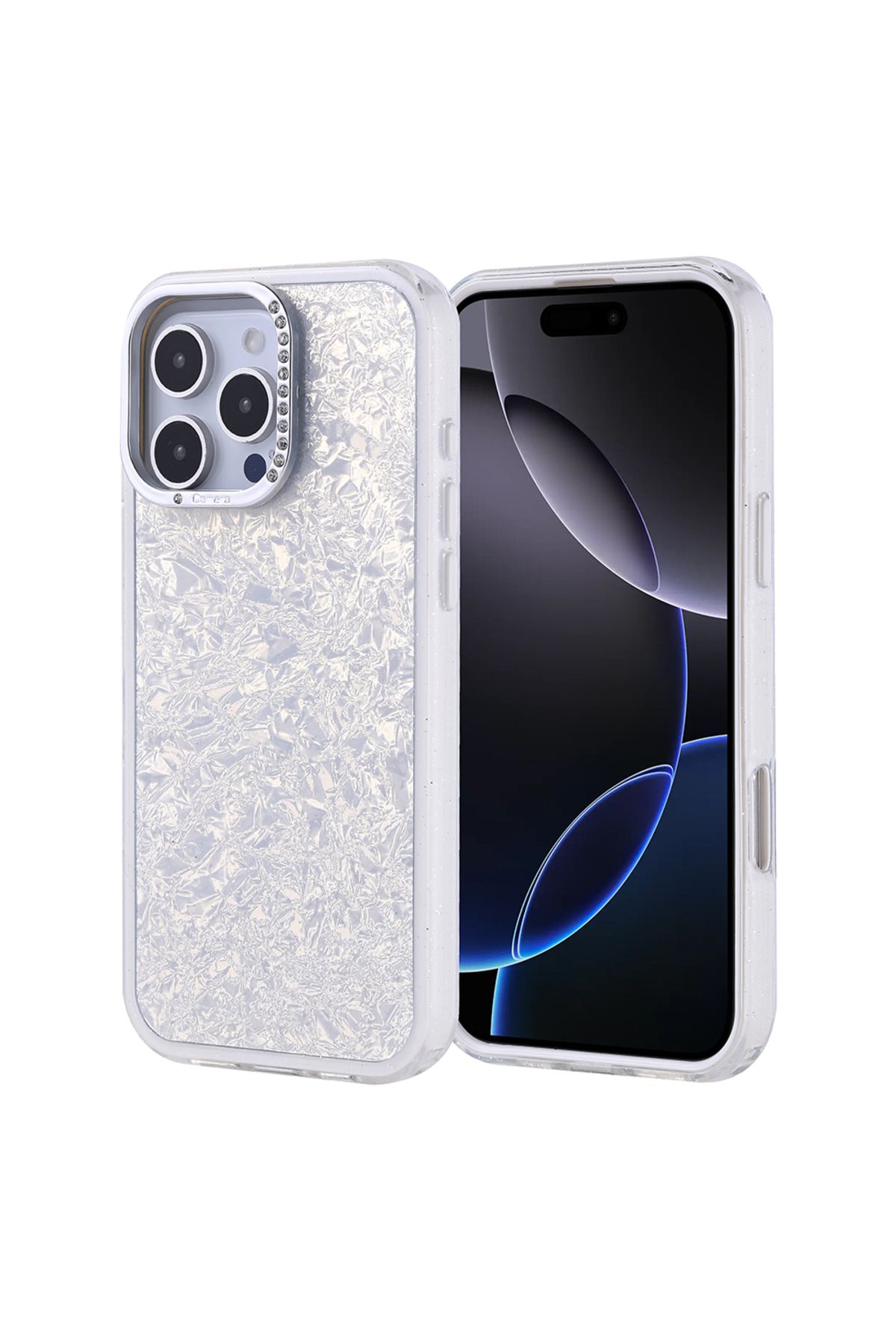 Strap U Apple iPhone 16 Pro Max Kırık Cam Efektli Işıltılı Kılıf Kamera Koruması Taşlı Tasarım Kapi Kapak