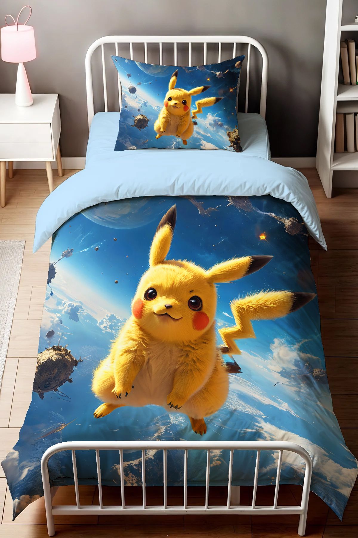 hediyechy Gift Duvet Cover Pikachu 3d Dijital Baskılı Tek Kişilik Nevresim Takımı Çarşafsız