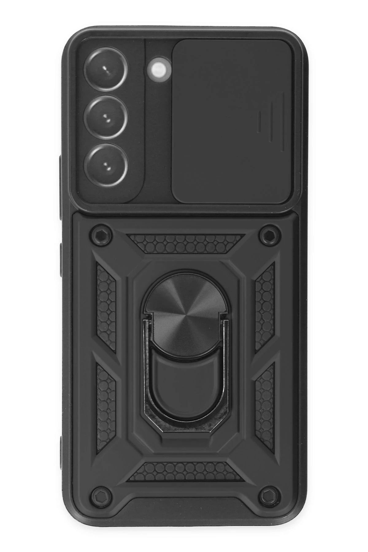 NewFace Samsung Galaxy S22 Kılıf Pars Lens Yüzüklü Silikon - Siyah FERRG