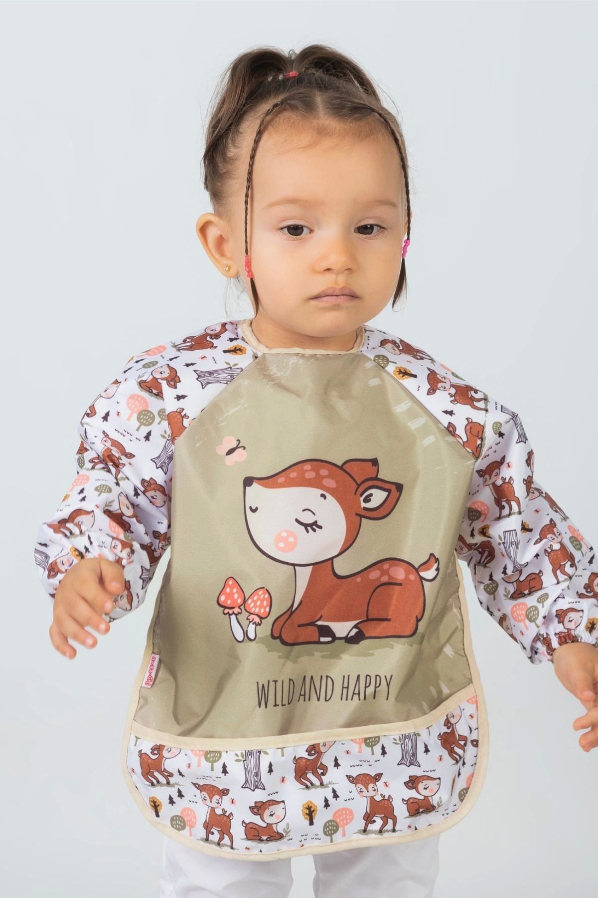 YUKOBABY-مريلة طعام للأطفال من Wild And Happy Deer بأكمام طويلة للجنسين من عمر 0 إلى 2 سنة 3