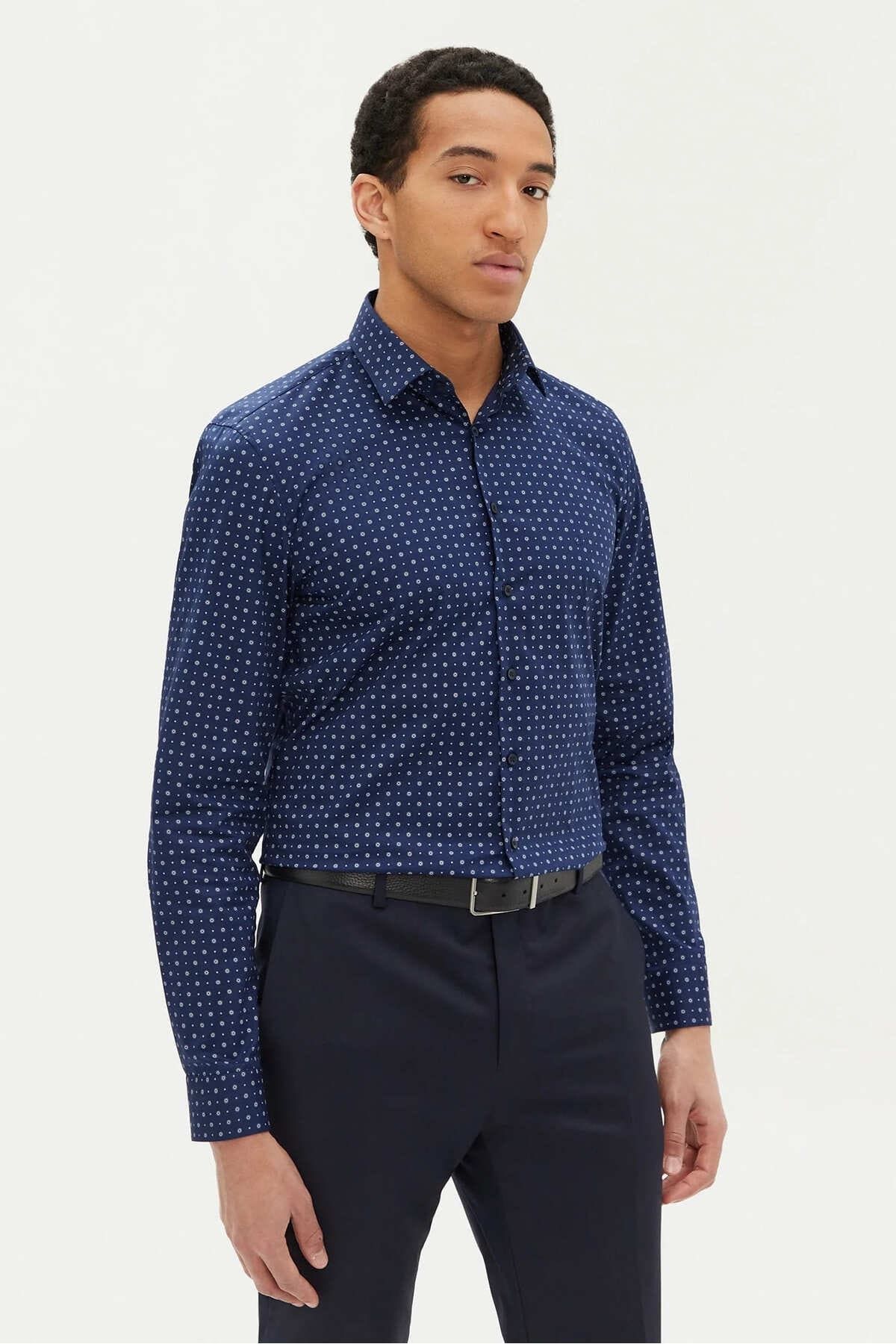 Calvin Klein Erkek Ck Poplin Round Slim Gömlek - Lacivert
