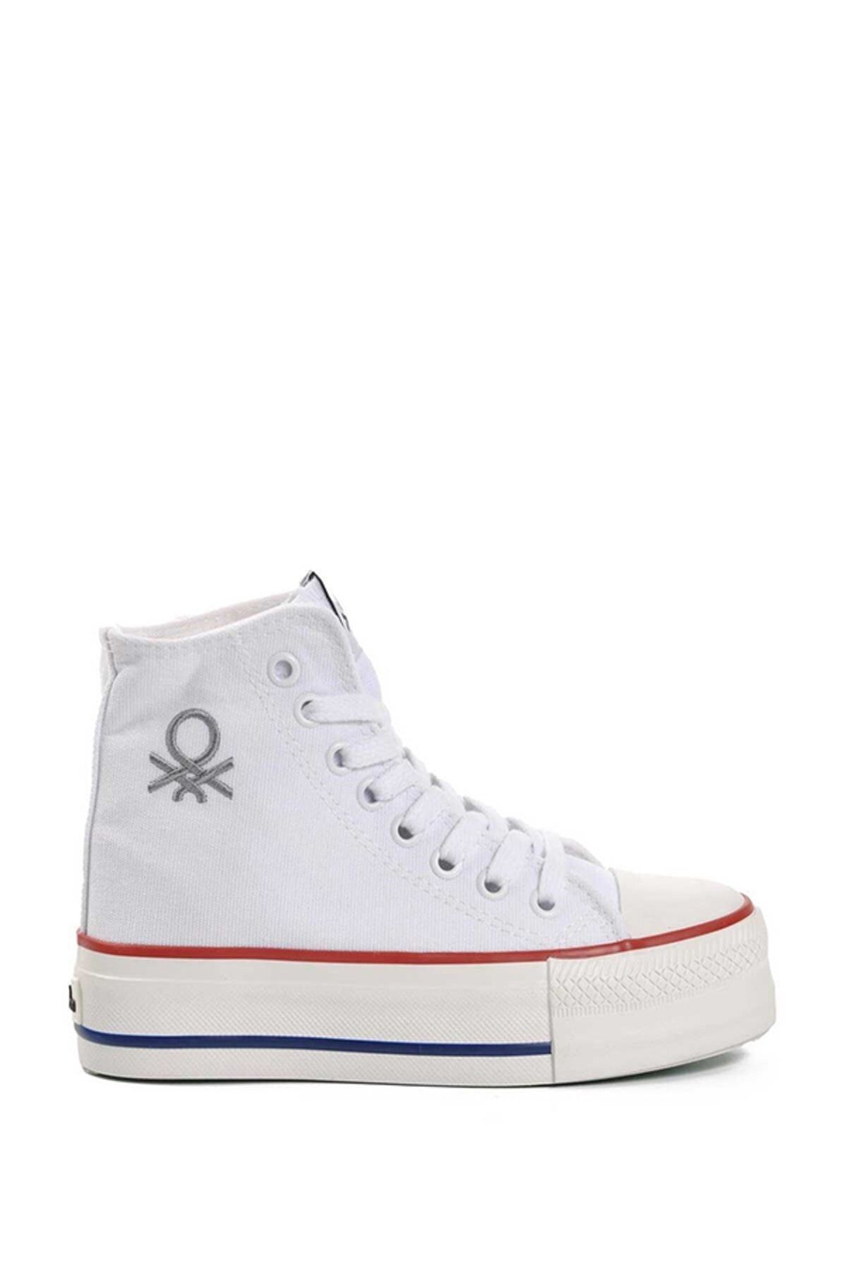 Benetton Günlük Yüksek Taban Bilek Boy Bağcıklı Spor Ayakkabı Sneaker Beyaz