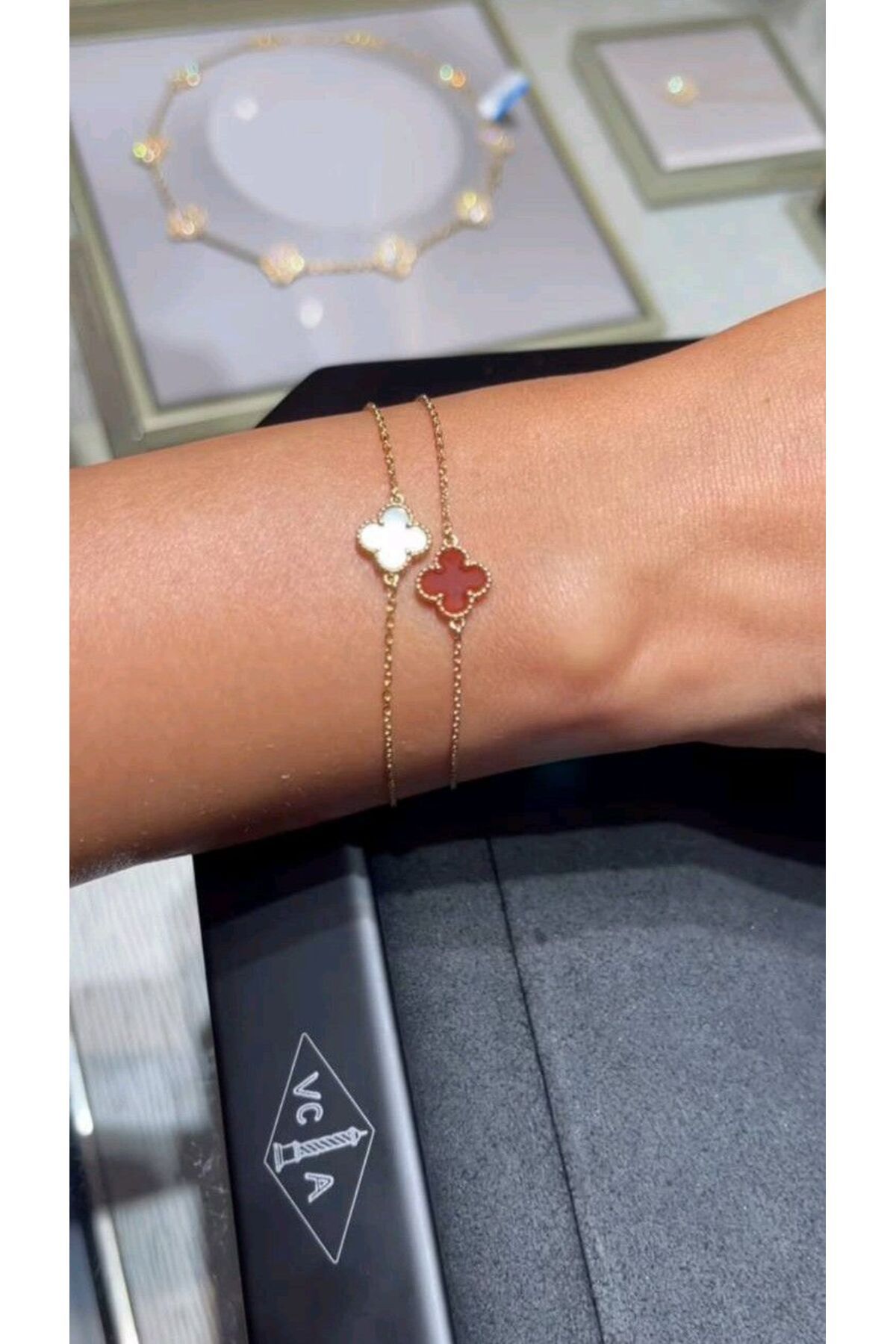 Store Beyaz Van Cleef Bileklik , Kadın Yonca Bileklik