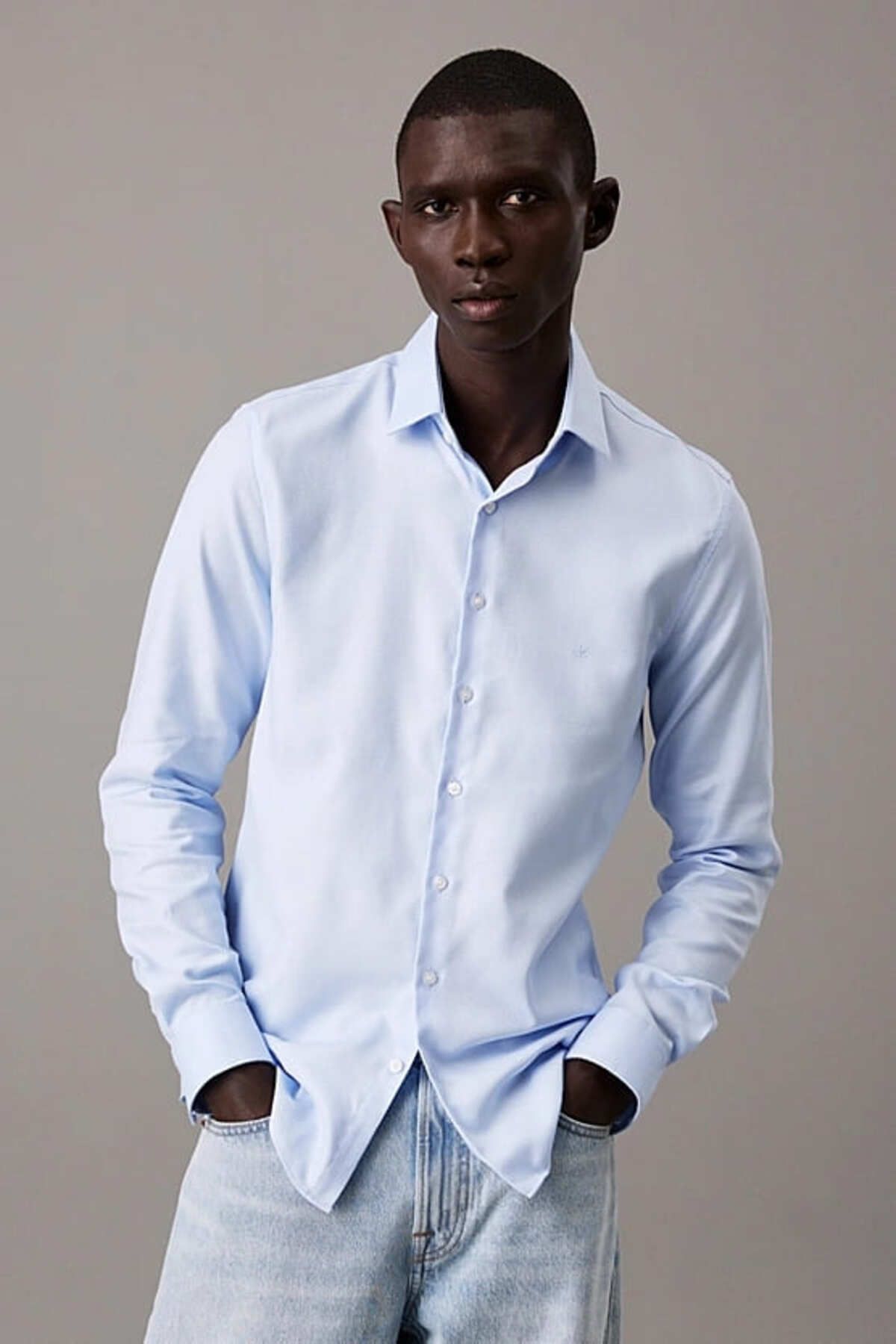 Calvin Klein Erkek Ck Non Iron Structure Slim Gömlek - Mavi