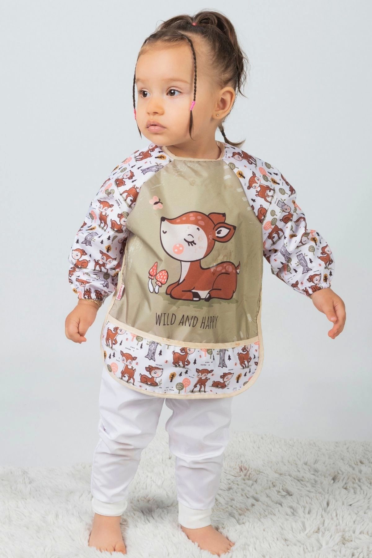 YUKOBABY-مريلة طعام للأطفال من Wild And Happy Deer بأكمام طويلة للجنسين من عمر 0 إلى 2 سنة 7