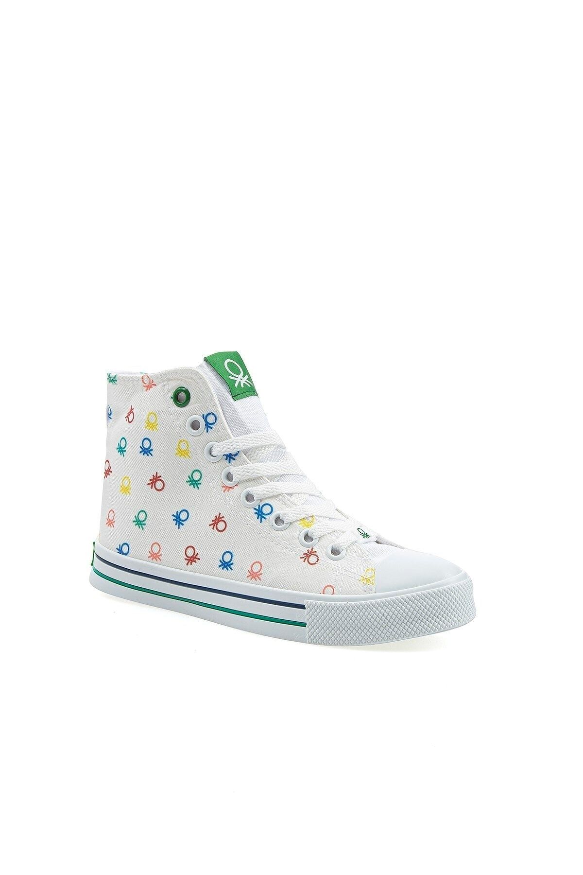 Benetton Yüksek Taban Bilek Boy Bağcıklı Günlük Spor Ayakkabı Kadın Sneaker Beyaz