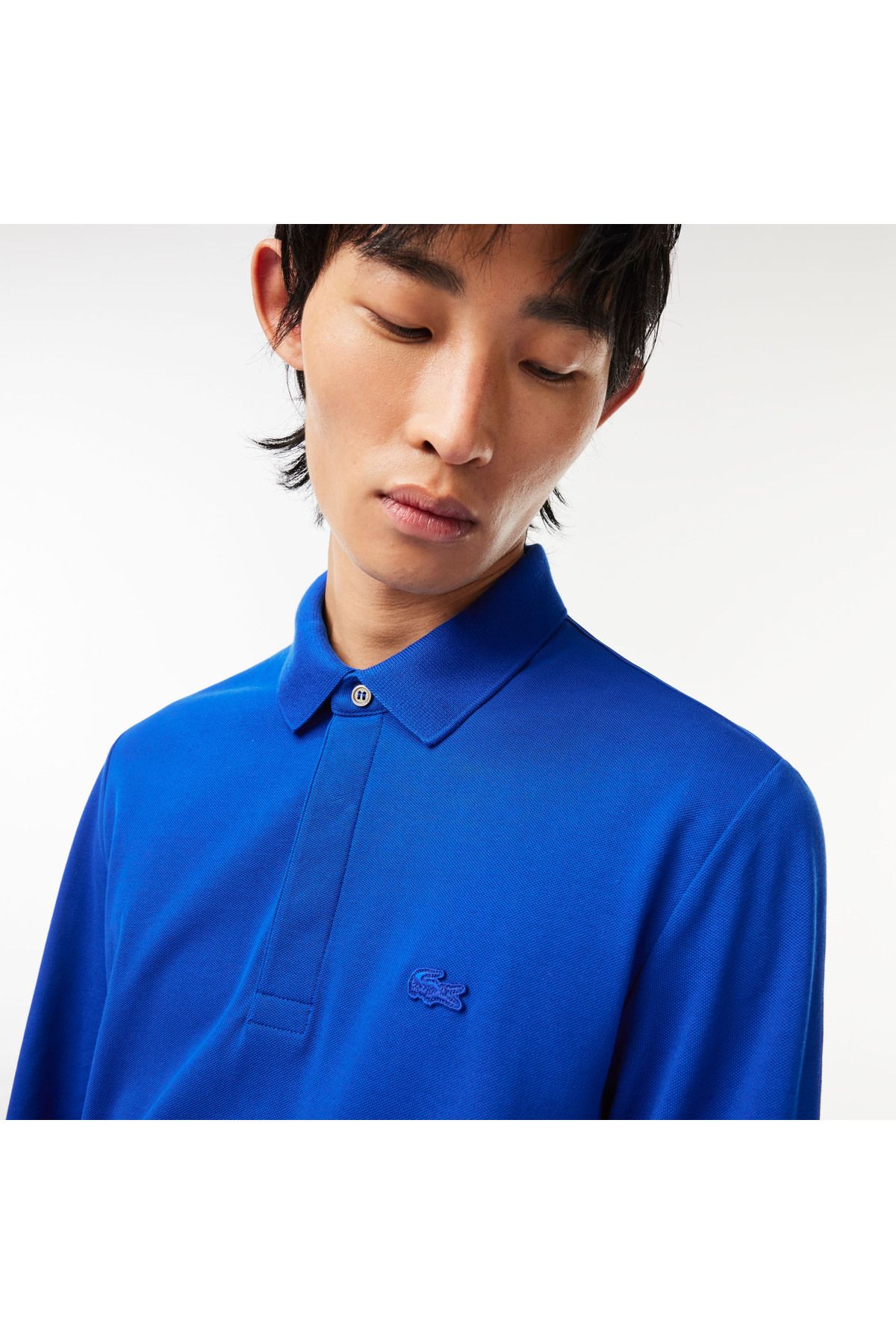تی شرت یقه پولو آبی مردانه آستین بلند پاریس به طور منظم Lacoste