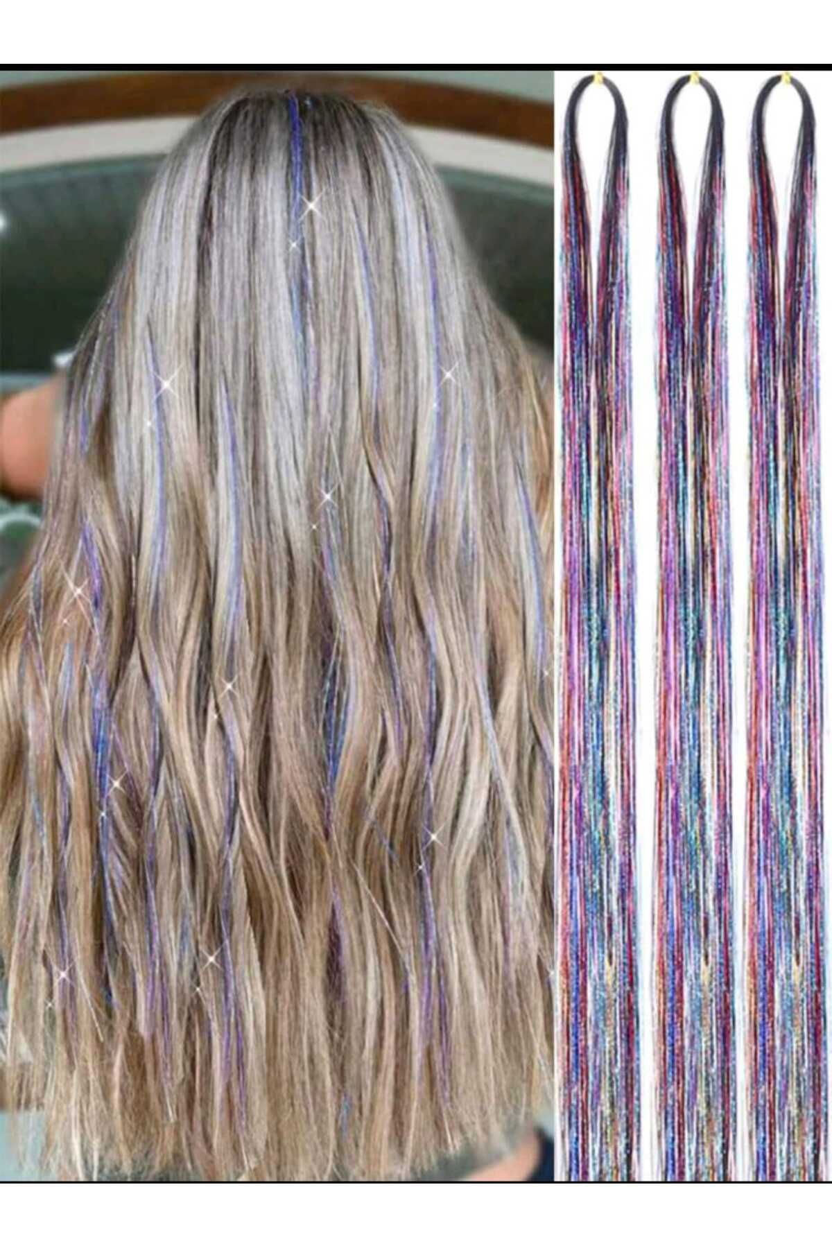 Eva Rose 1 Paket Tinsel Saç Simi Simli Saç Aksesurı/ Saç Işıltısı Yan Postiş Hair Tinsel Shiny Hair