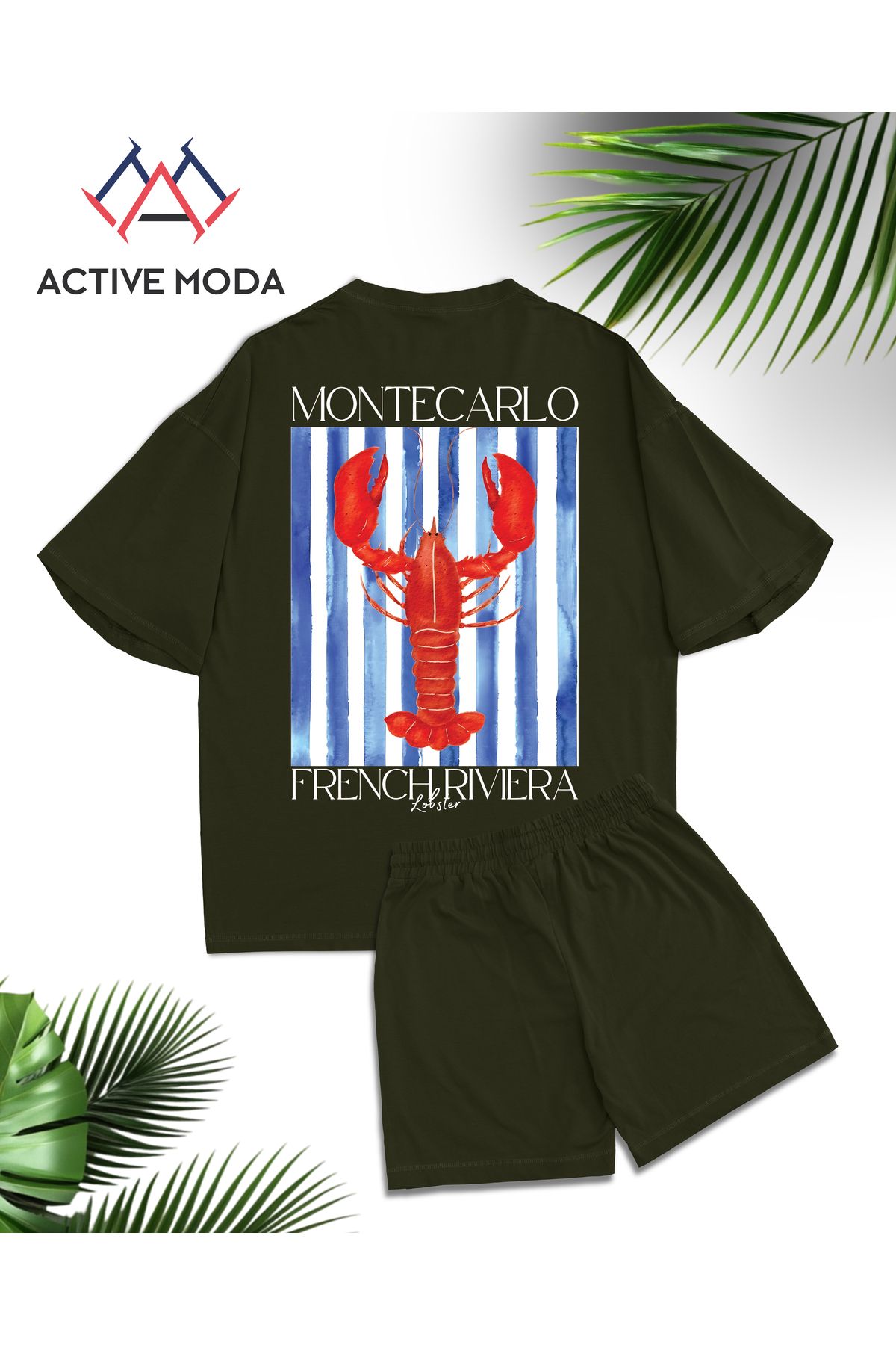 ACTIVE MODA - ERKEK KISA KOLLU PSMUKLU LOBSTER BASKILI TSHIRT-ŞORT 2Lİ TAKIM