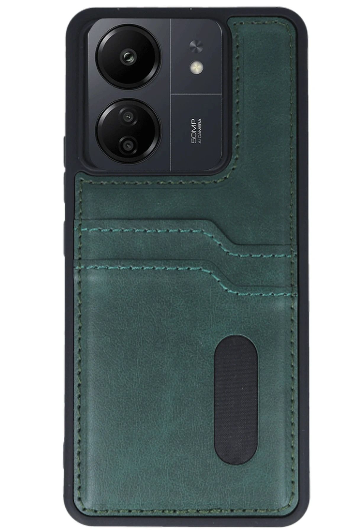 cepmoda Xiaomi REDMİ 13C | SARA Kartlıklı Telefon Kılıfı Lüx Deri Kaplama Arka Kapak | YEŞİL