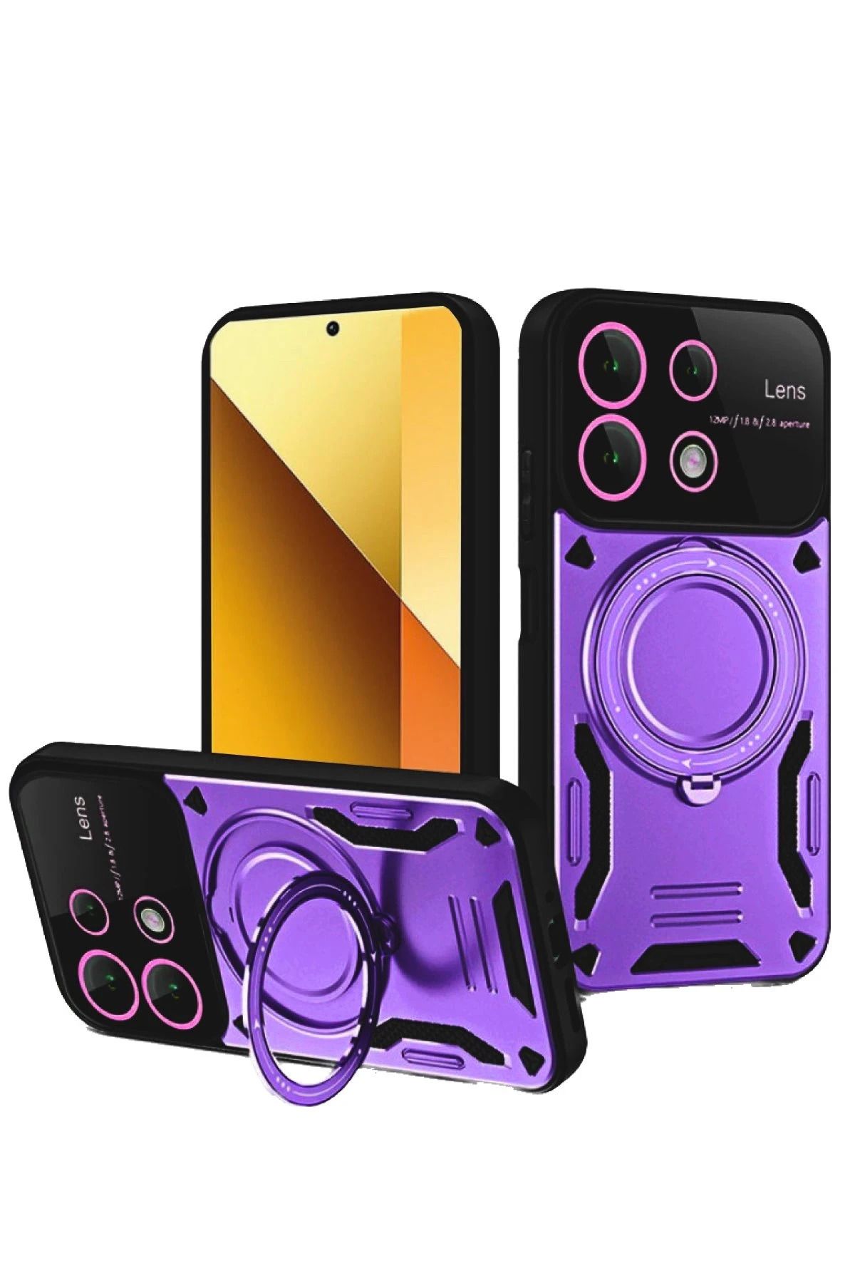 NewFace Xiaomi Redmi Note 13 4G Kılıf Joy Lens Standlı Kapak - Mor NRMSA