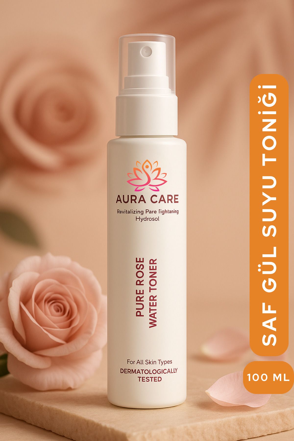 Aura Care Saf ve Doğal Gül Suyu Tonik 100ml. (Gözenek Sıkılaştırıcı)