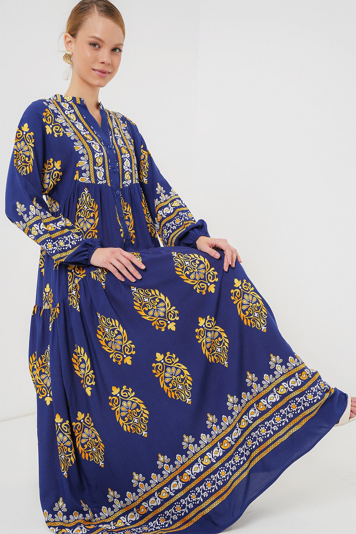 Bigdart-Rochie hijab cu model autentic albastru bleumarin 2423 2