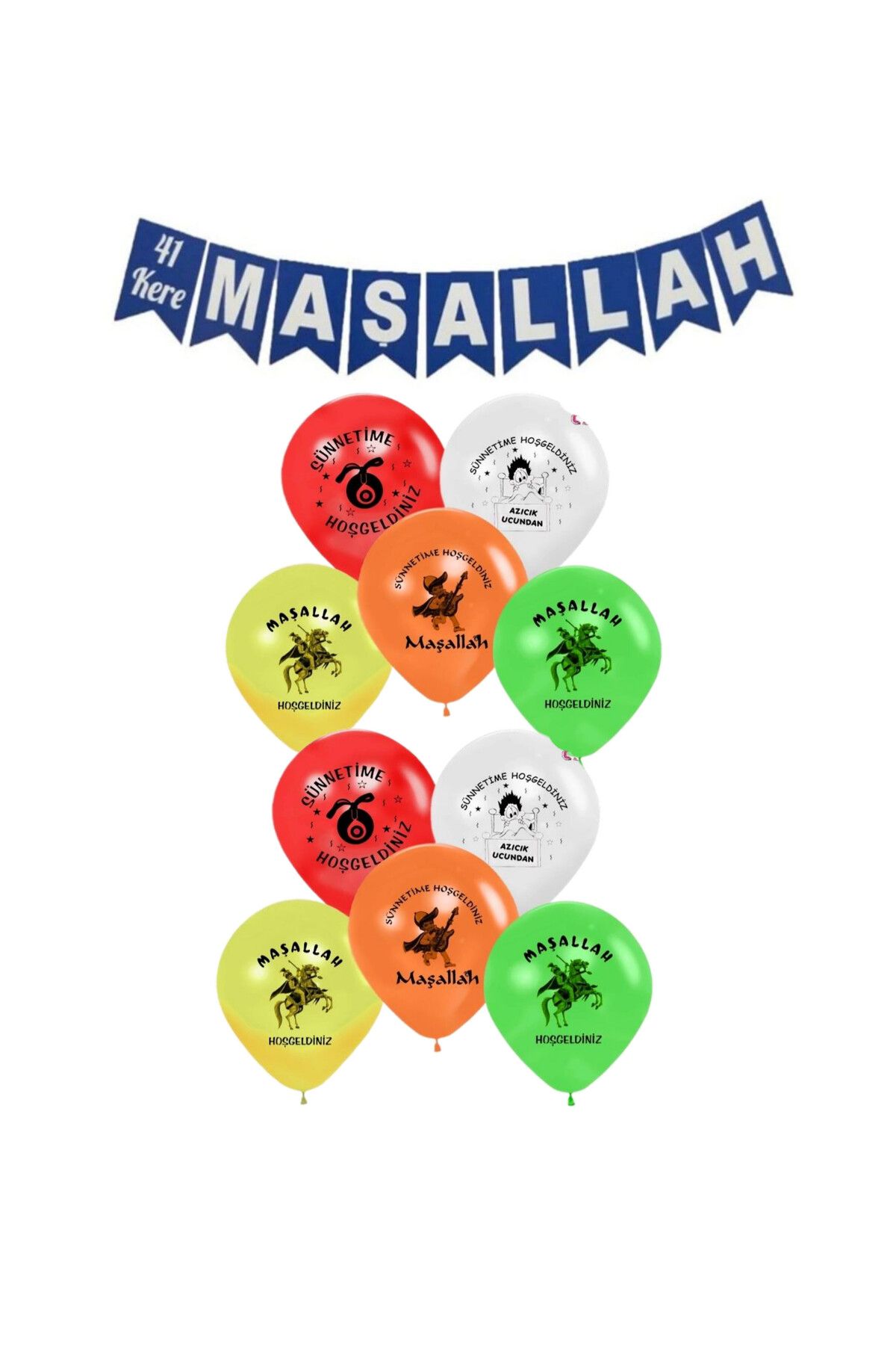 RÖNESANS PARTİ Rönesans Sünnet Maşallah ve Sünnetime Hoş Geldiniz Baskılı Balon ve Maşallah Banner Seti