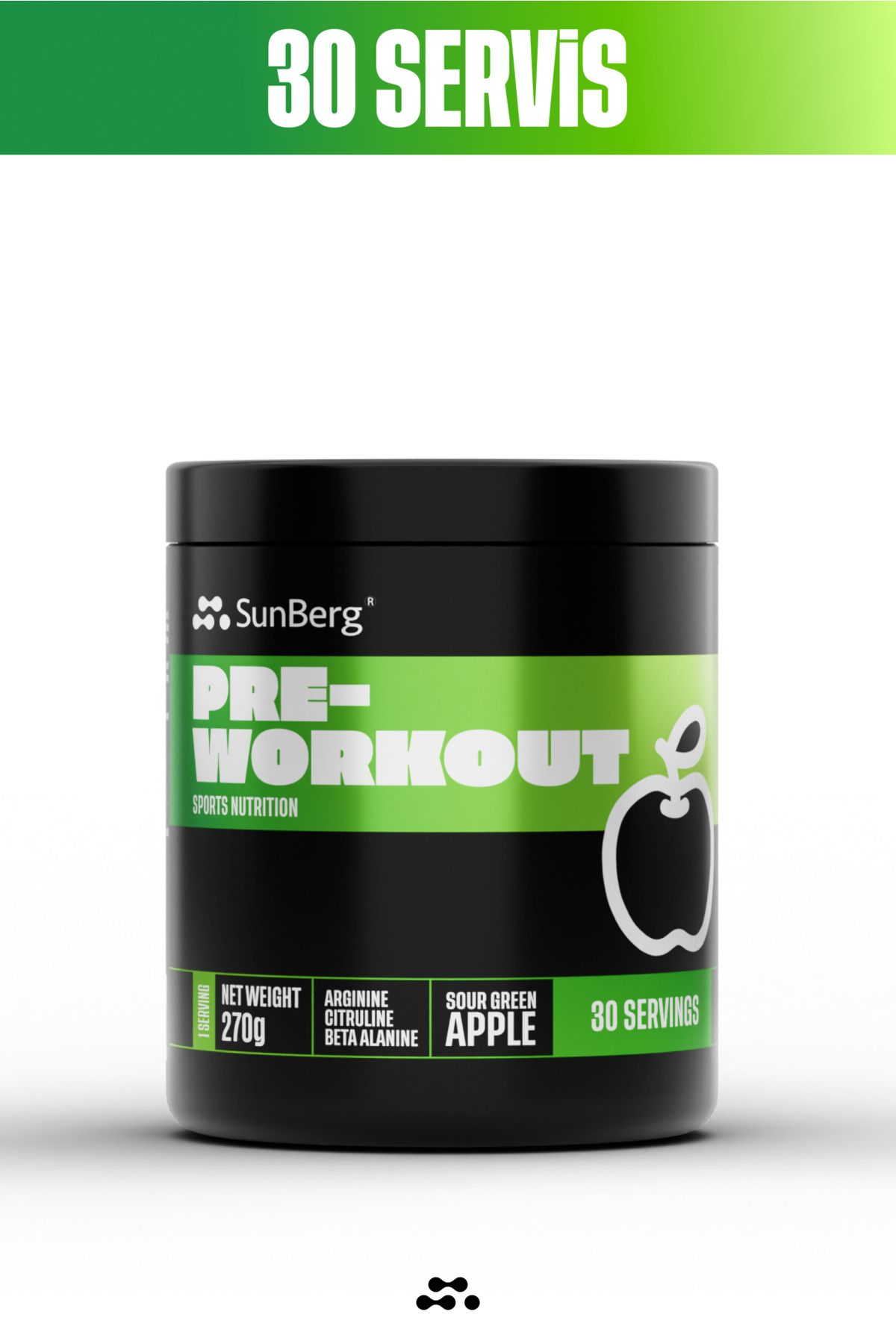SunBerg Pre-Workout I Yeşil Elma 270 G - 30 Servis