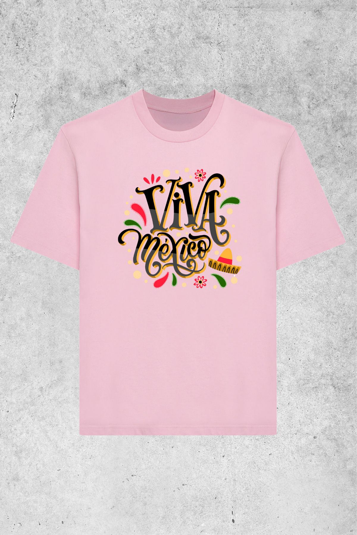 MOLICO Basic unsiex kısa kollu sıfır yaka VİVA MEXİCO baskılı tshirt